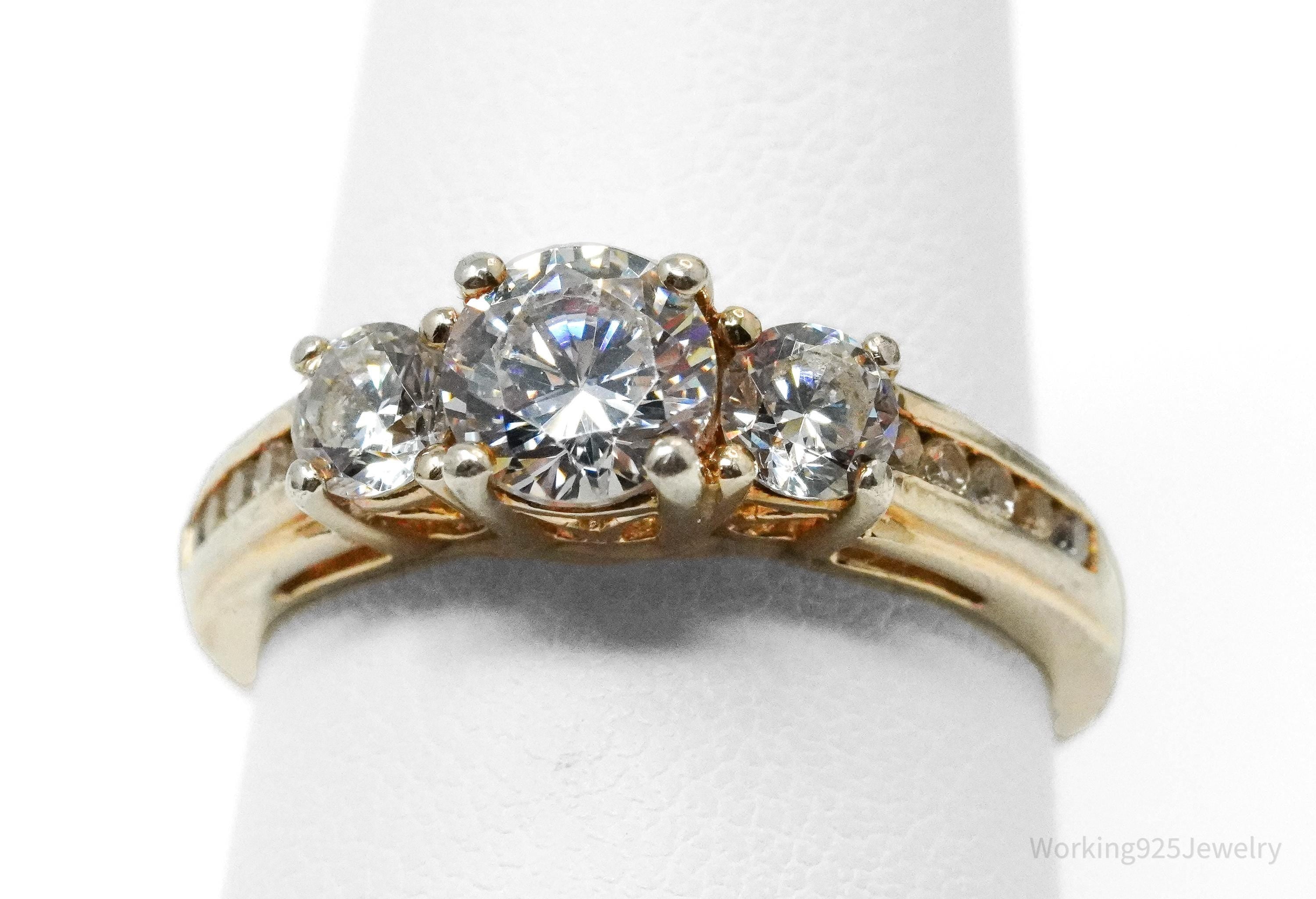 Vintage Cubic Zirconia Gold Vermeil Sterling Silver Ring - Size 6.75