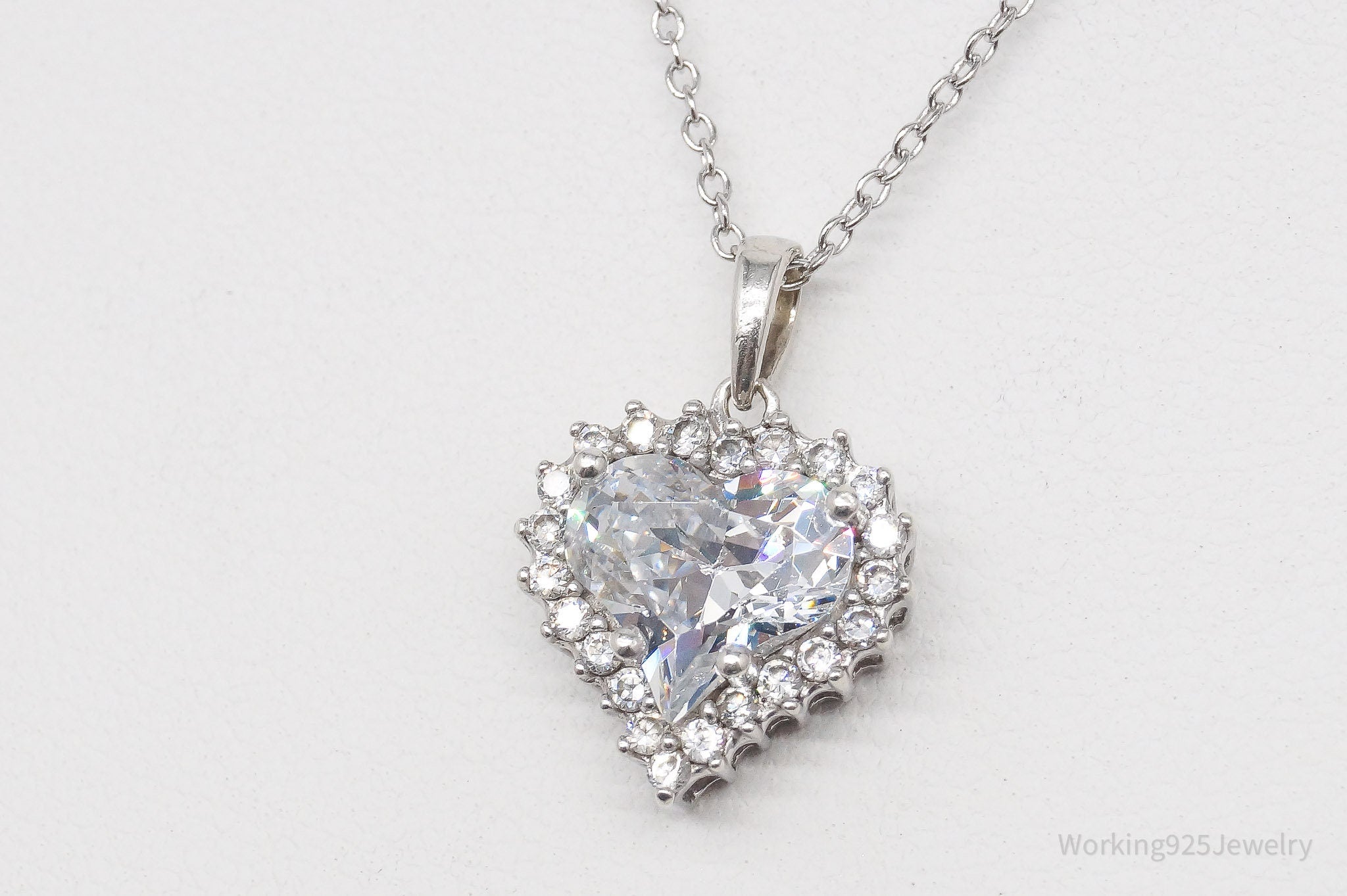 Vintage Designer STAUER DiamondAura Heart Sterling Silver Necklace - 20"