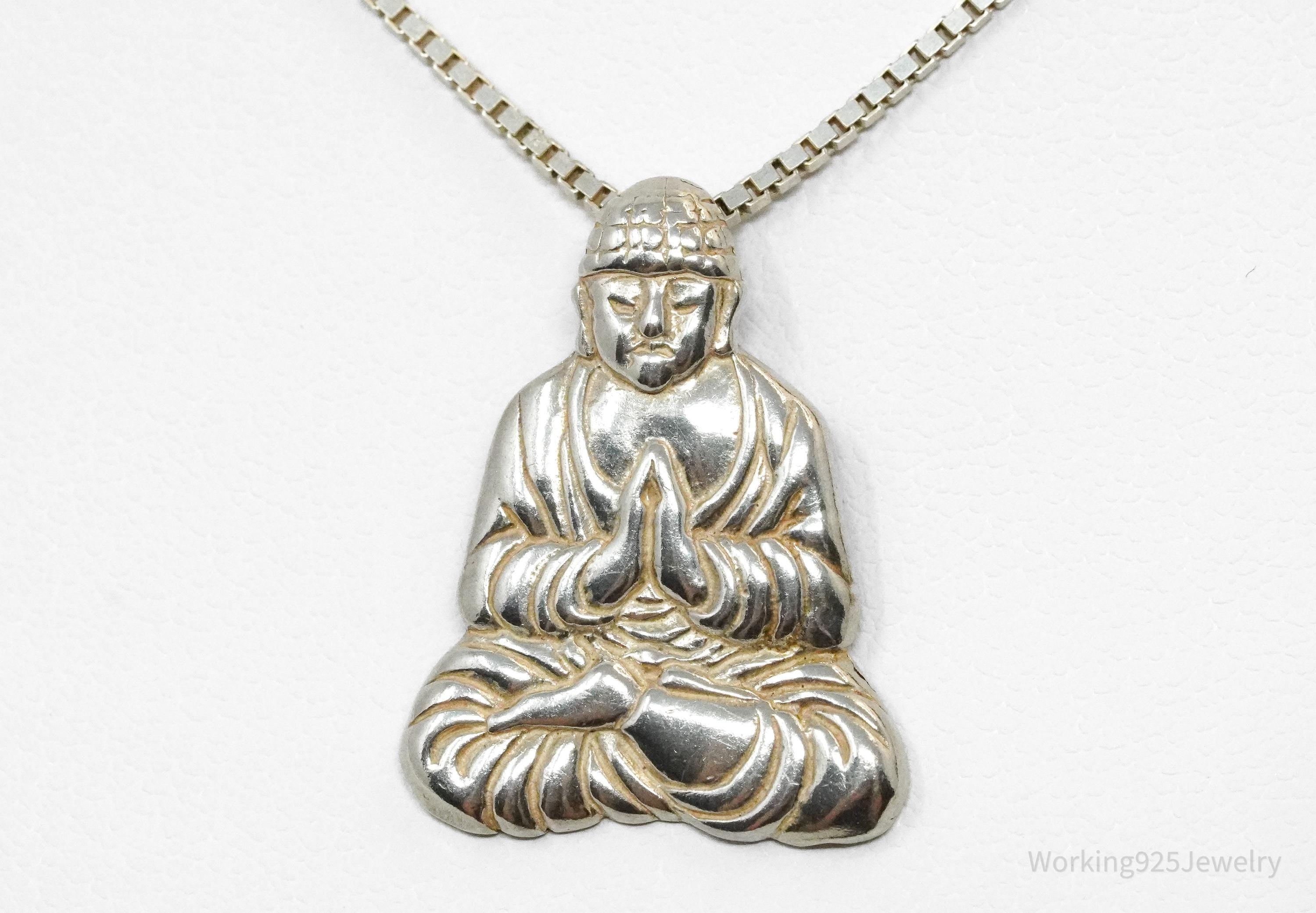 Vintage Buddha Sterling Silver Necklace 16"