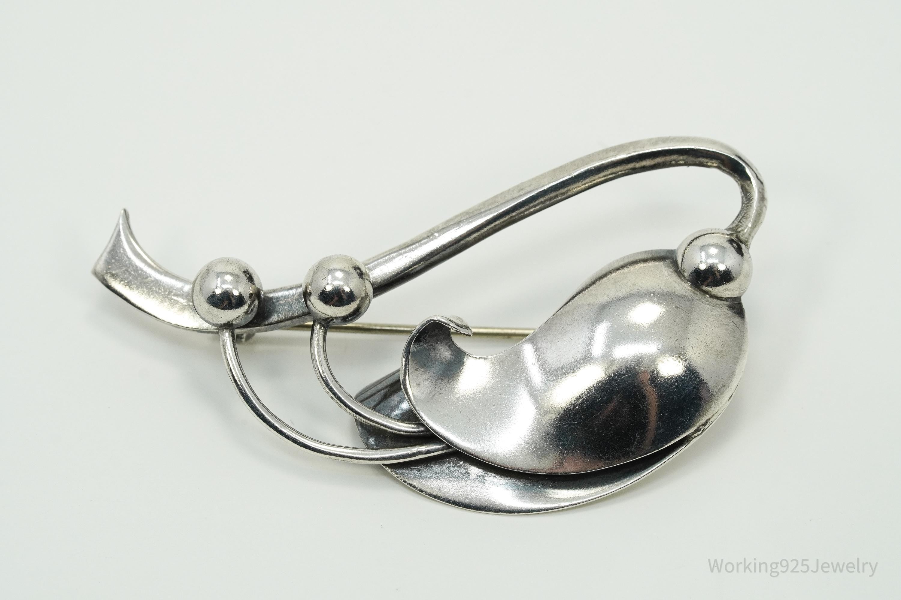 Vintage Denmark Folmere Mid Century Floral Sterling Silver Brooch Pin