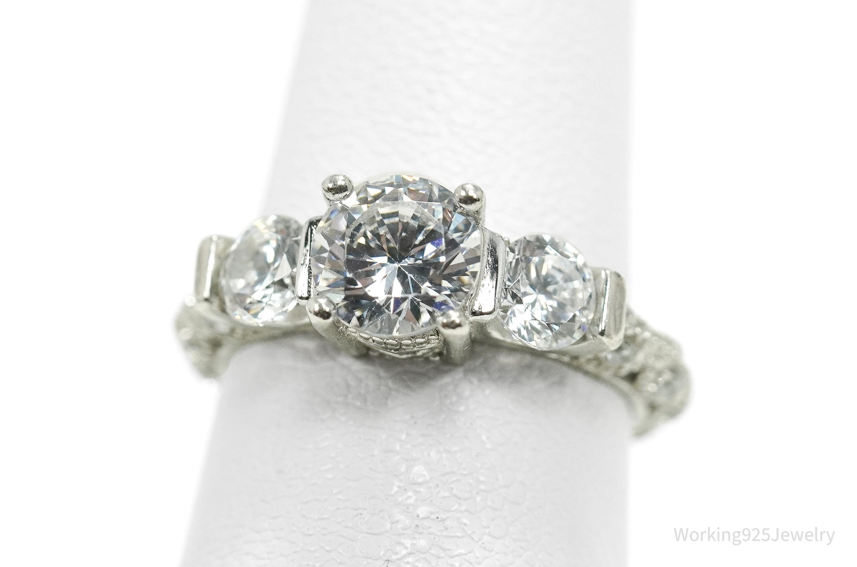 Vintage Cubic Zirconia Sterling Silver Ring - Size 4.75