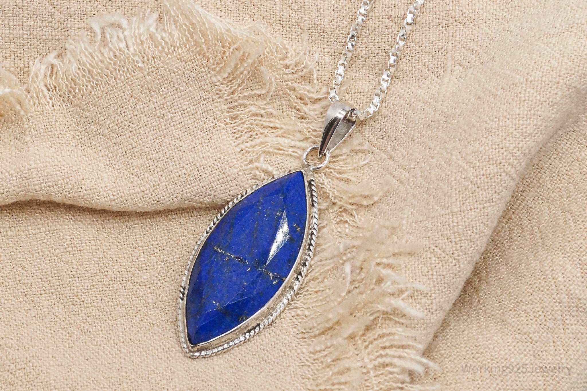 Vintage Lapis Lazuli Sterling Silver Necklace 24"