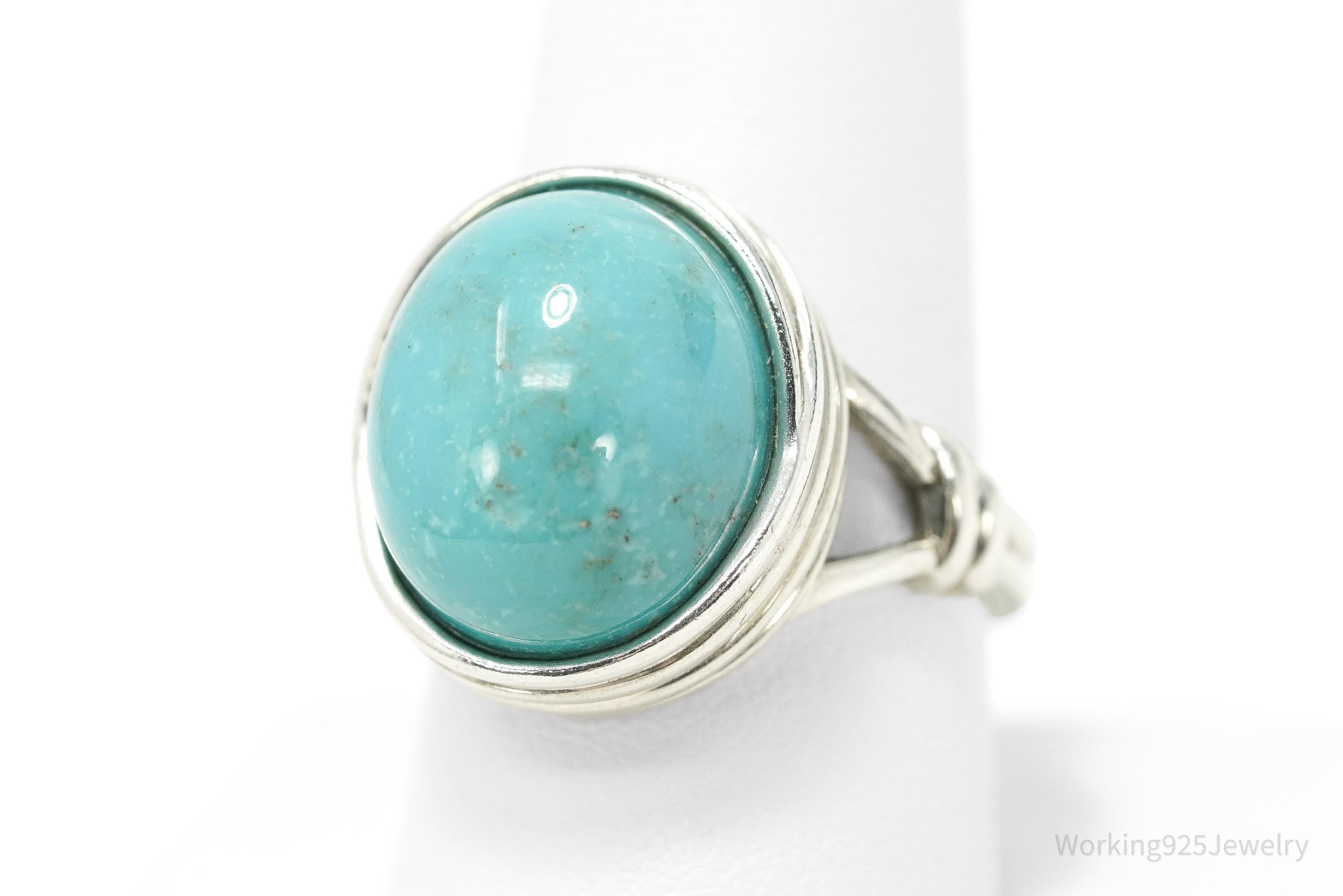 Vintage Turquoise Split Shank Sterling Silver Ring Size 9