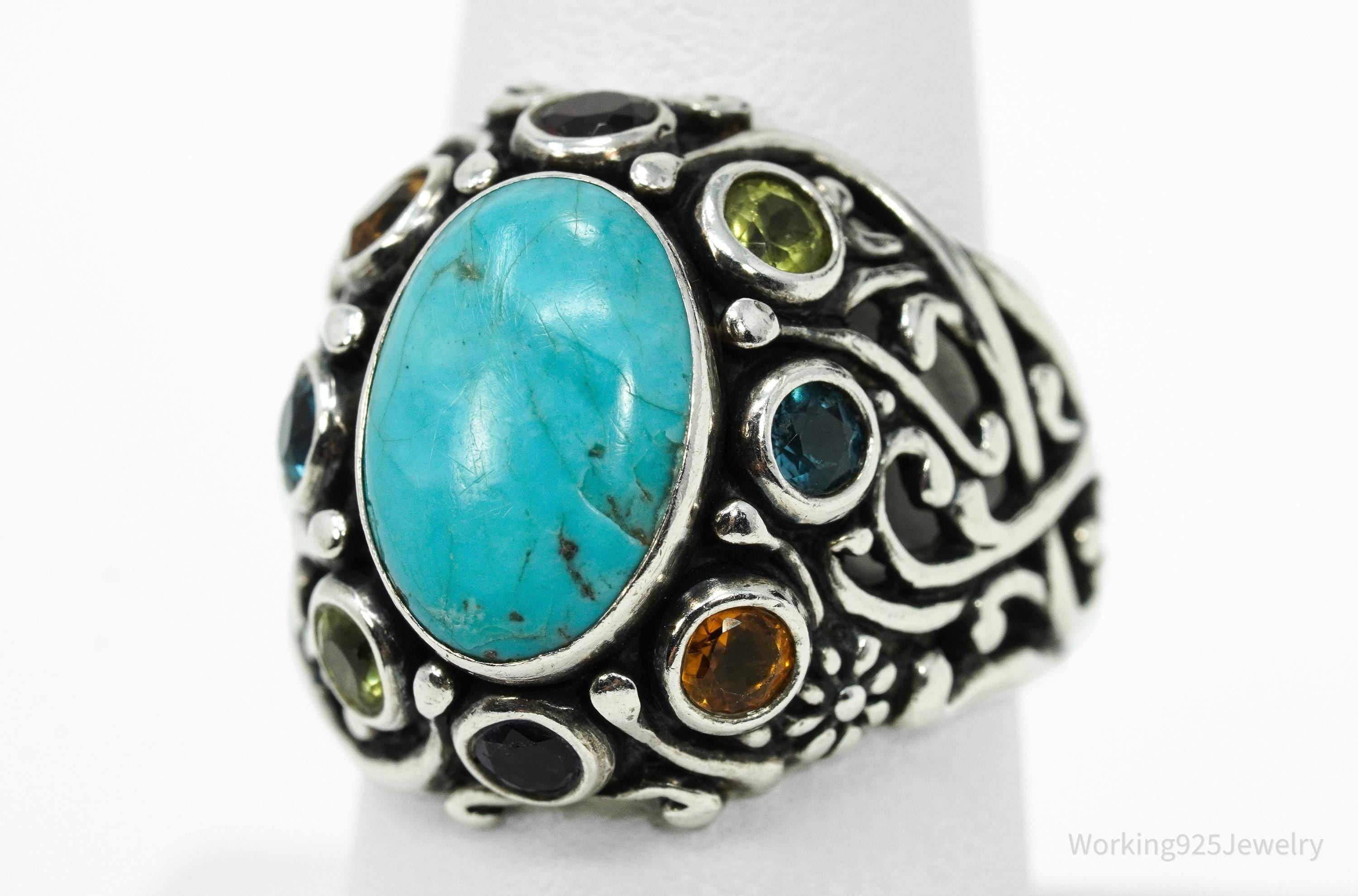 Vintage Native Carolyn Pollack Multi Gemstone Sterling Silver Ring - Size 8