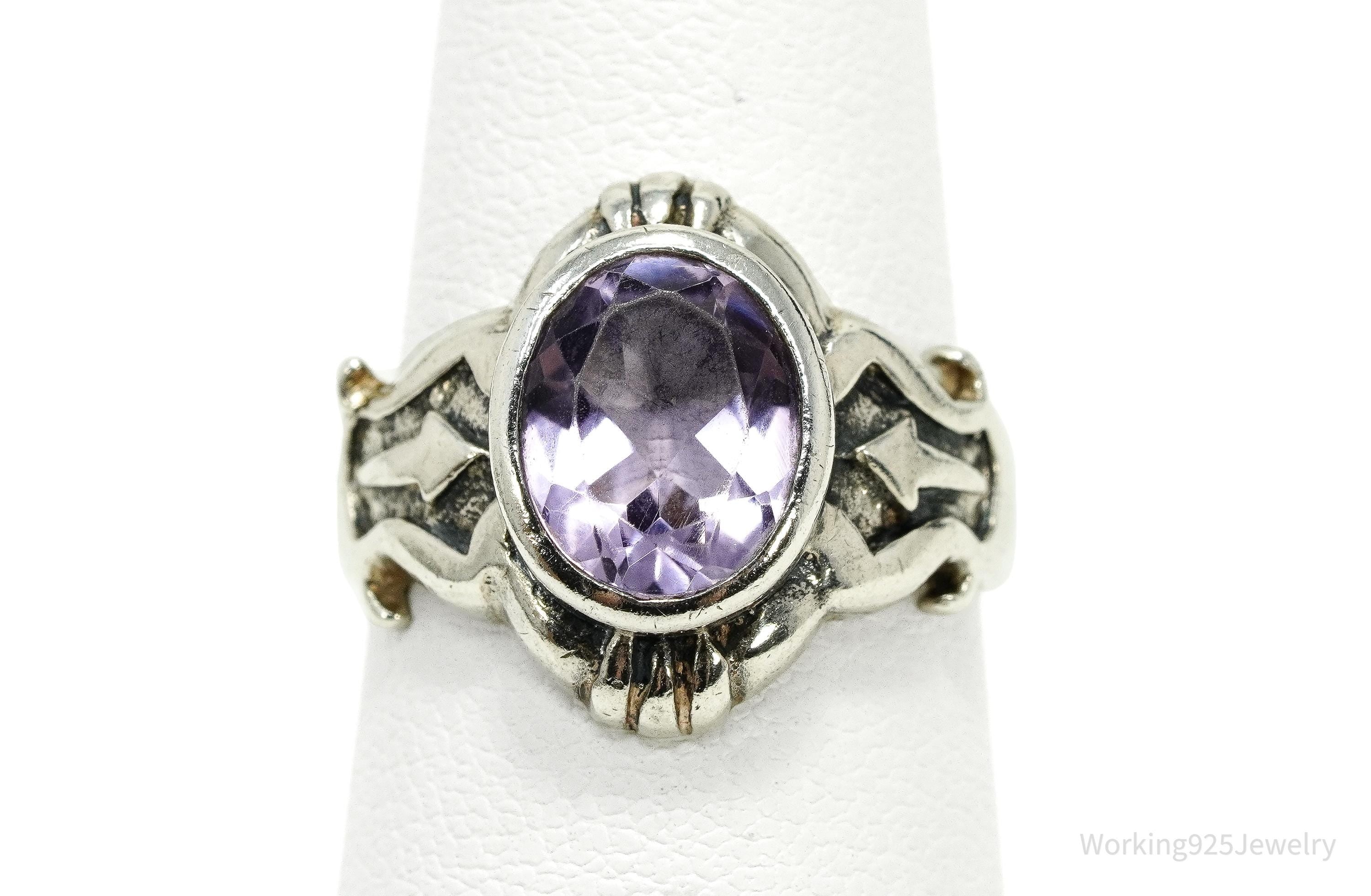 Vintage Amethyst Sterling Silver Ring - Size 6.75