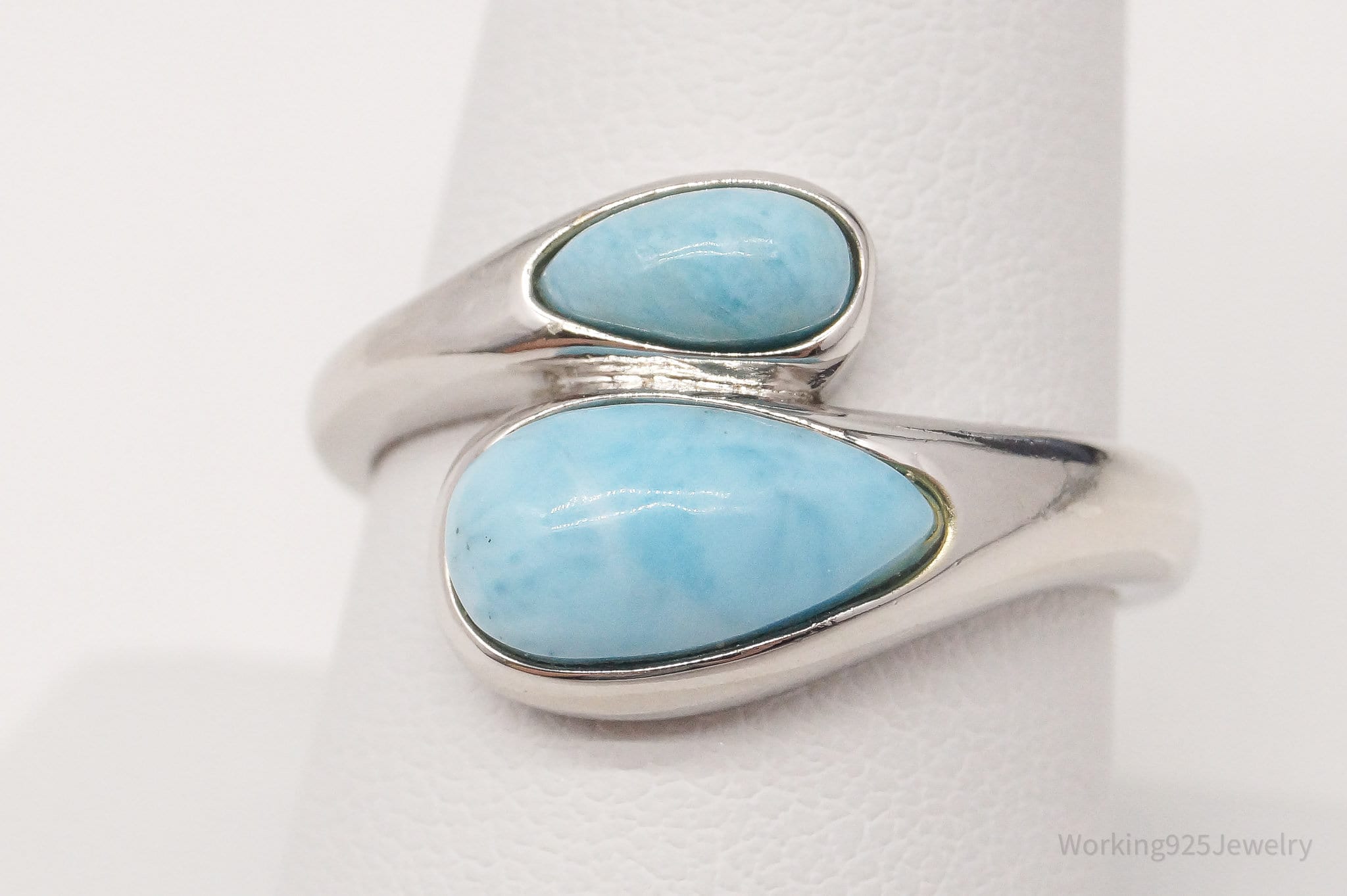 Vintage Designer JZ Blue Larimar Sterling Silver Ring - Size 8.75
