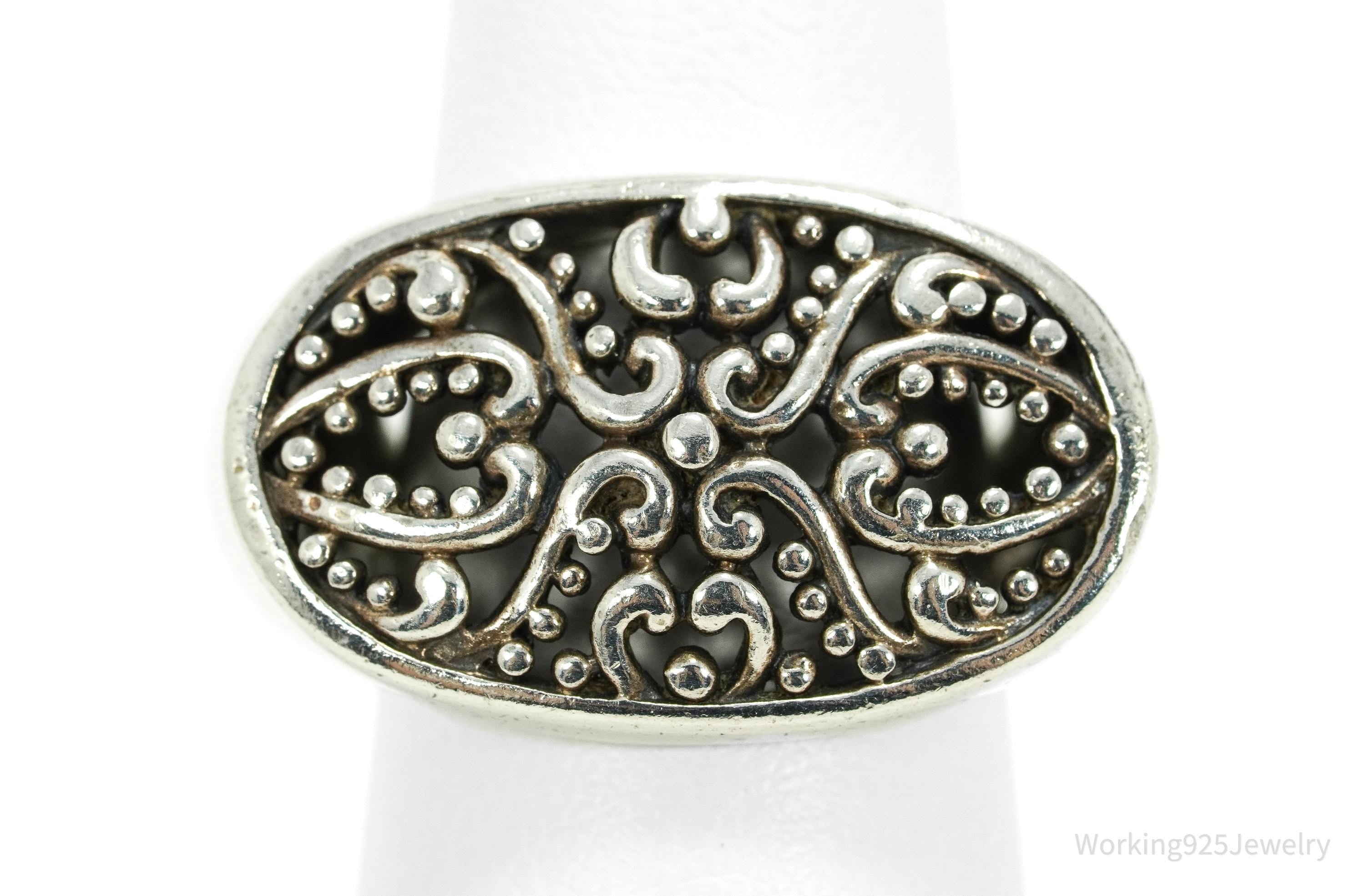 Vintage Ornate Sterling Silver Ring - Size 6.25