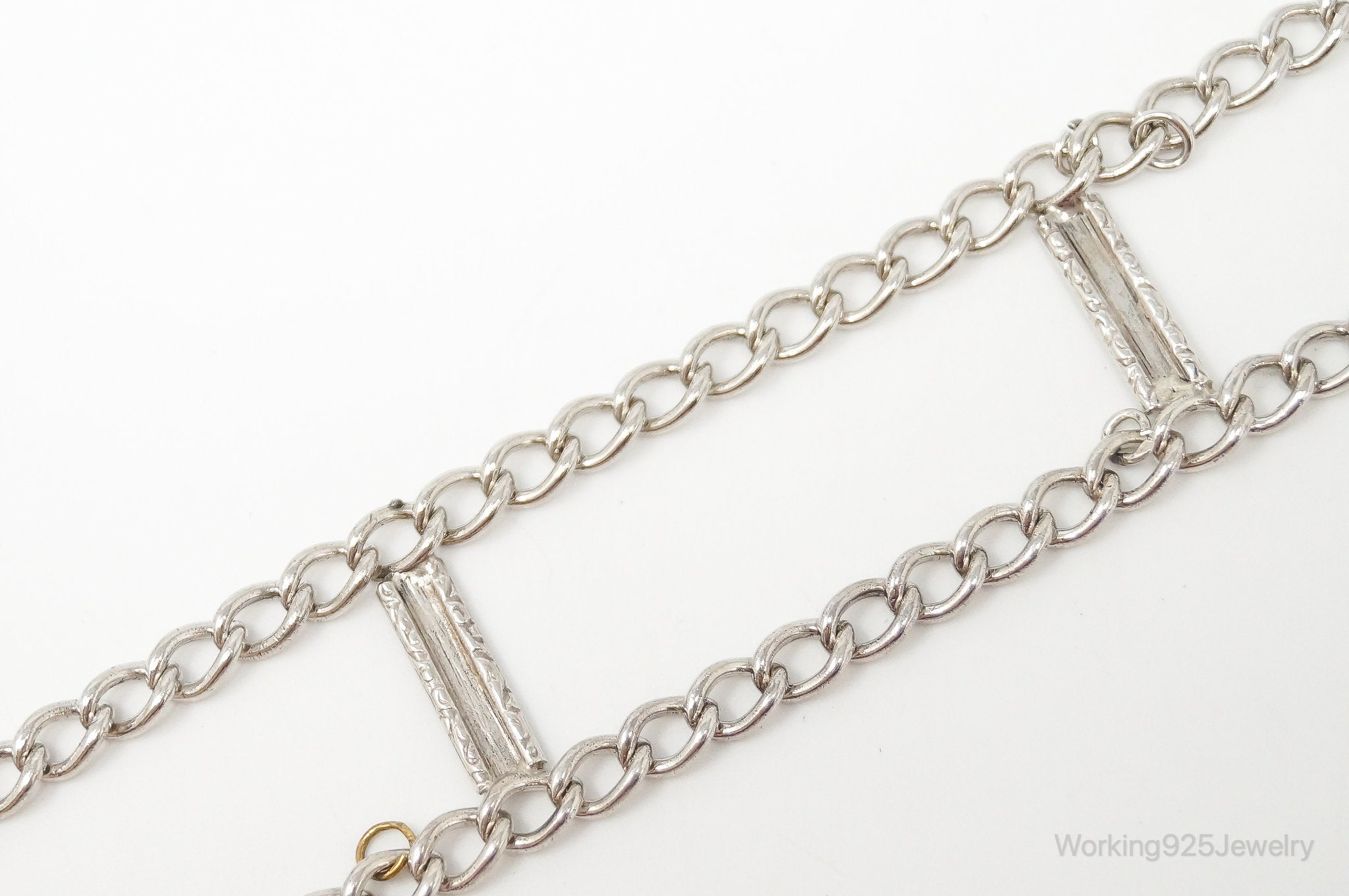 Vintage Trangle Ends Sterling Silver Charm Link Bracelet