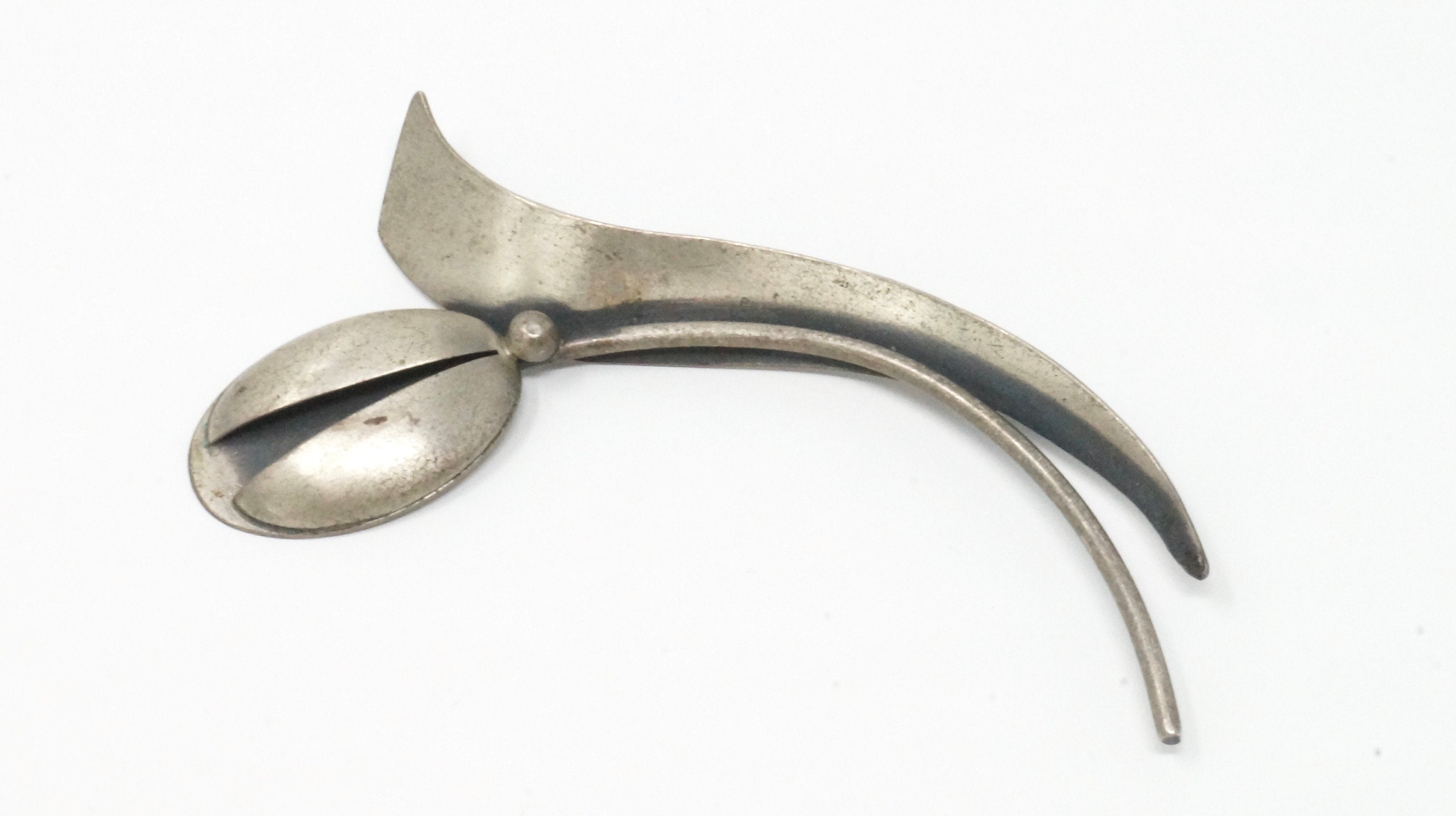 Vintage Sterling Silver Modernist factory Flower Brooch