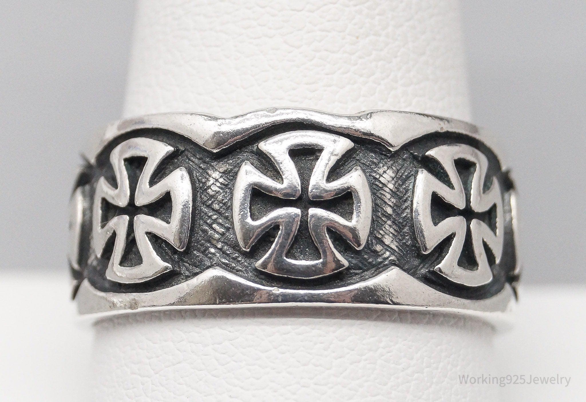Vintage 103 Iron Crosses Sterling Silver Band Ring - Size 10.5