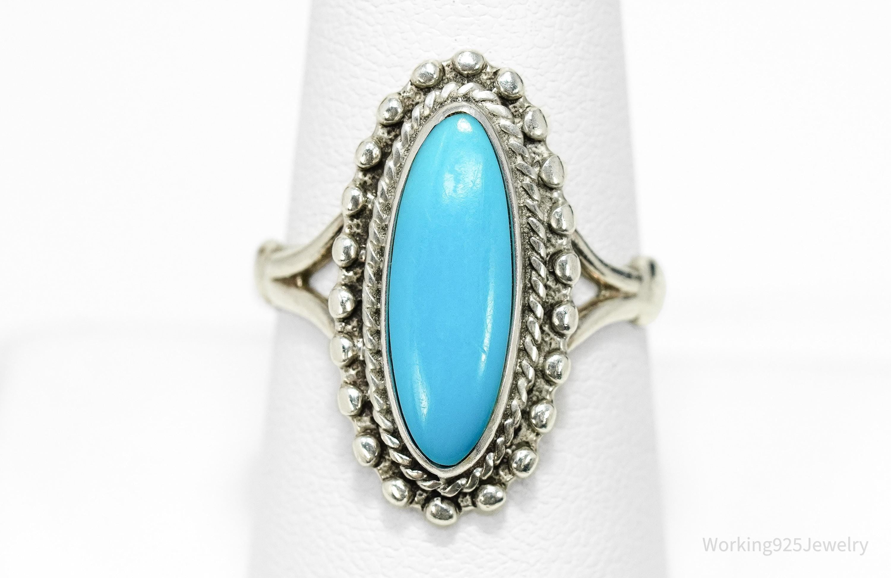 Vintage 1984 Southwestern Style Turquoise Sterling Silver Ring - Size 8.5