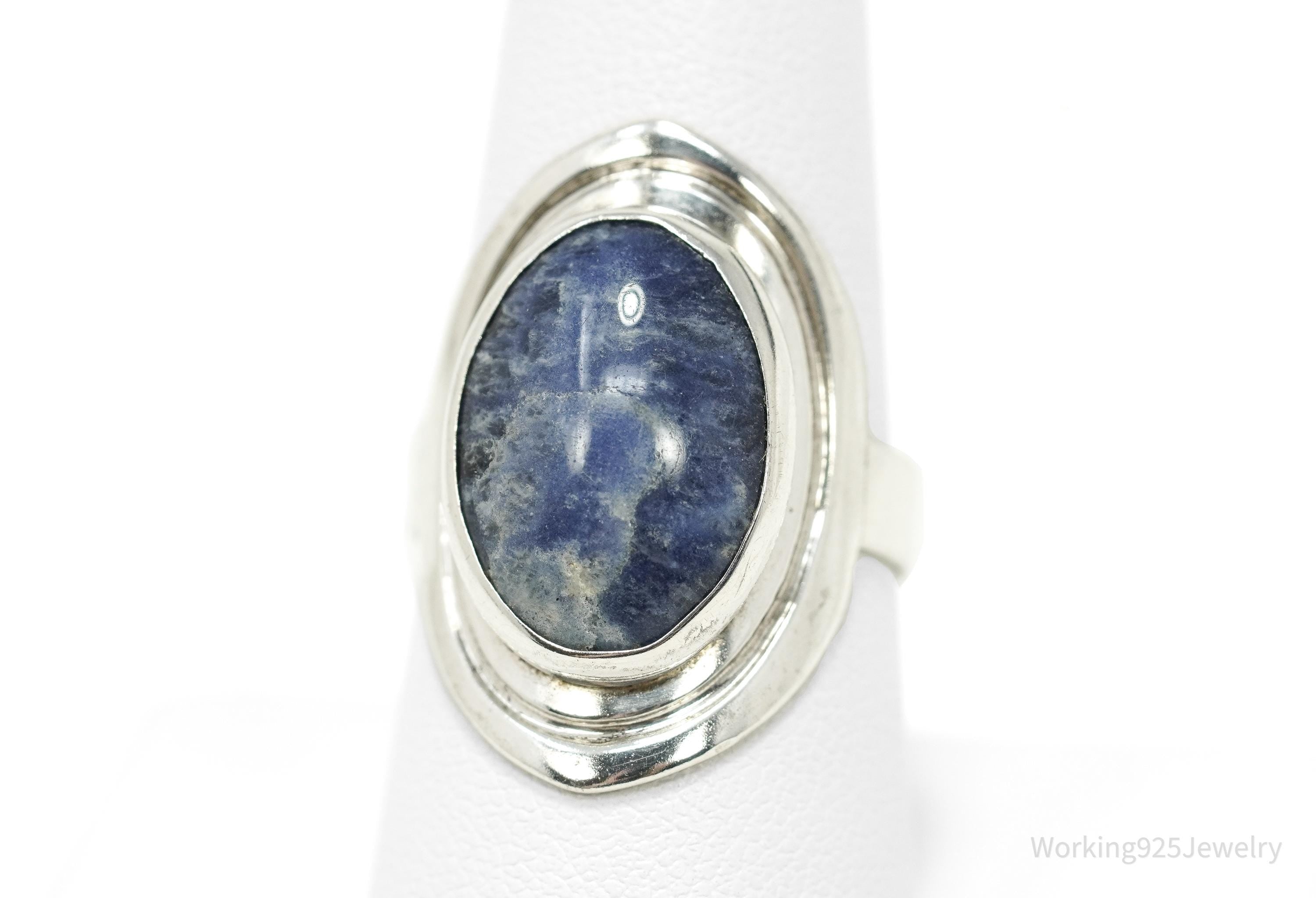 Vintage Lapis Lazuli Modernist Style Sterling Silver Ring - Size 8.5