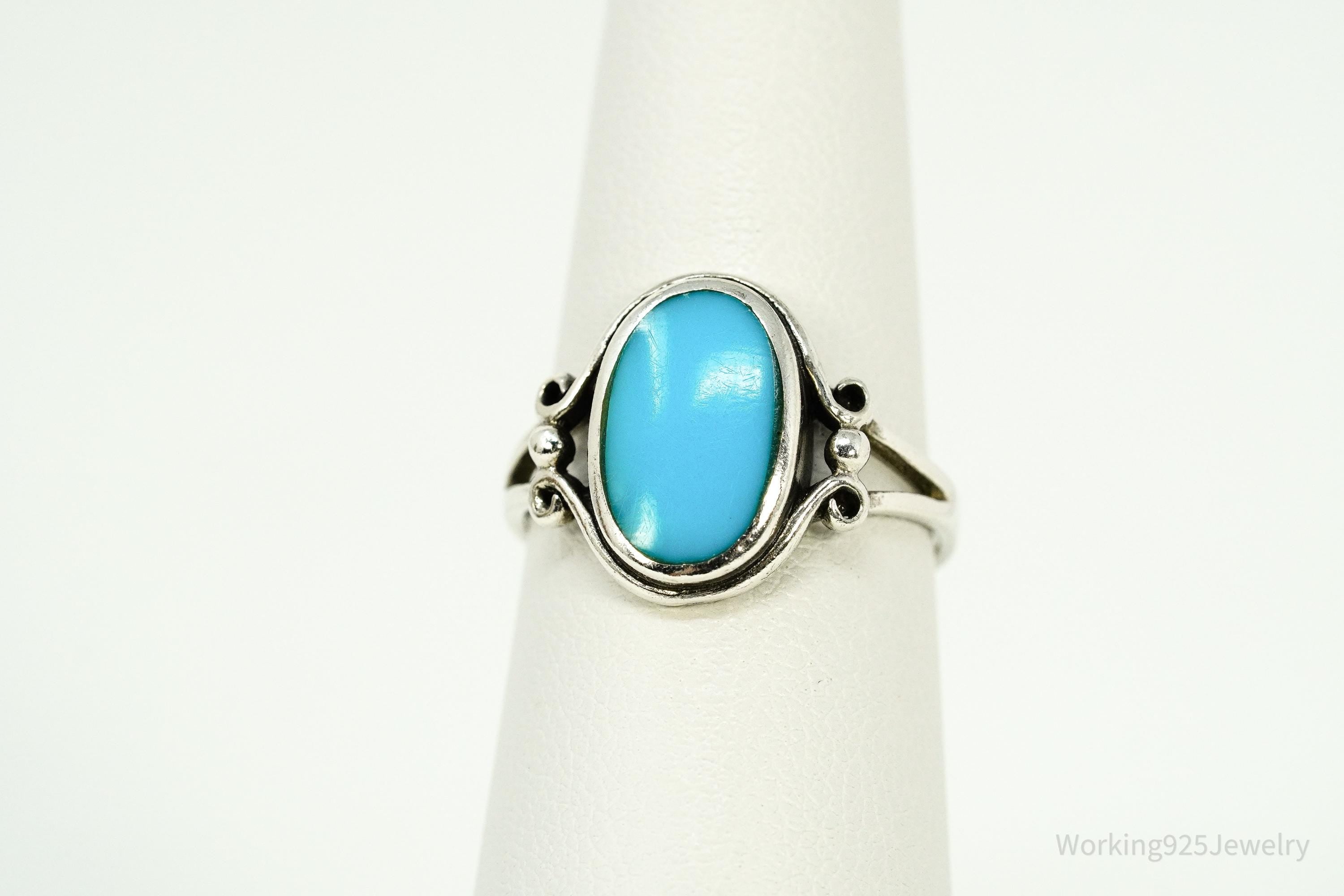 Vintage Blue Turquoise Sterling Silver Ring - Size 7