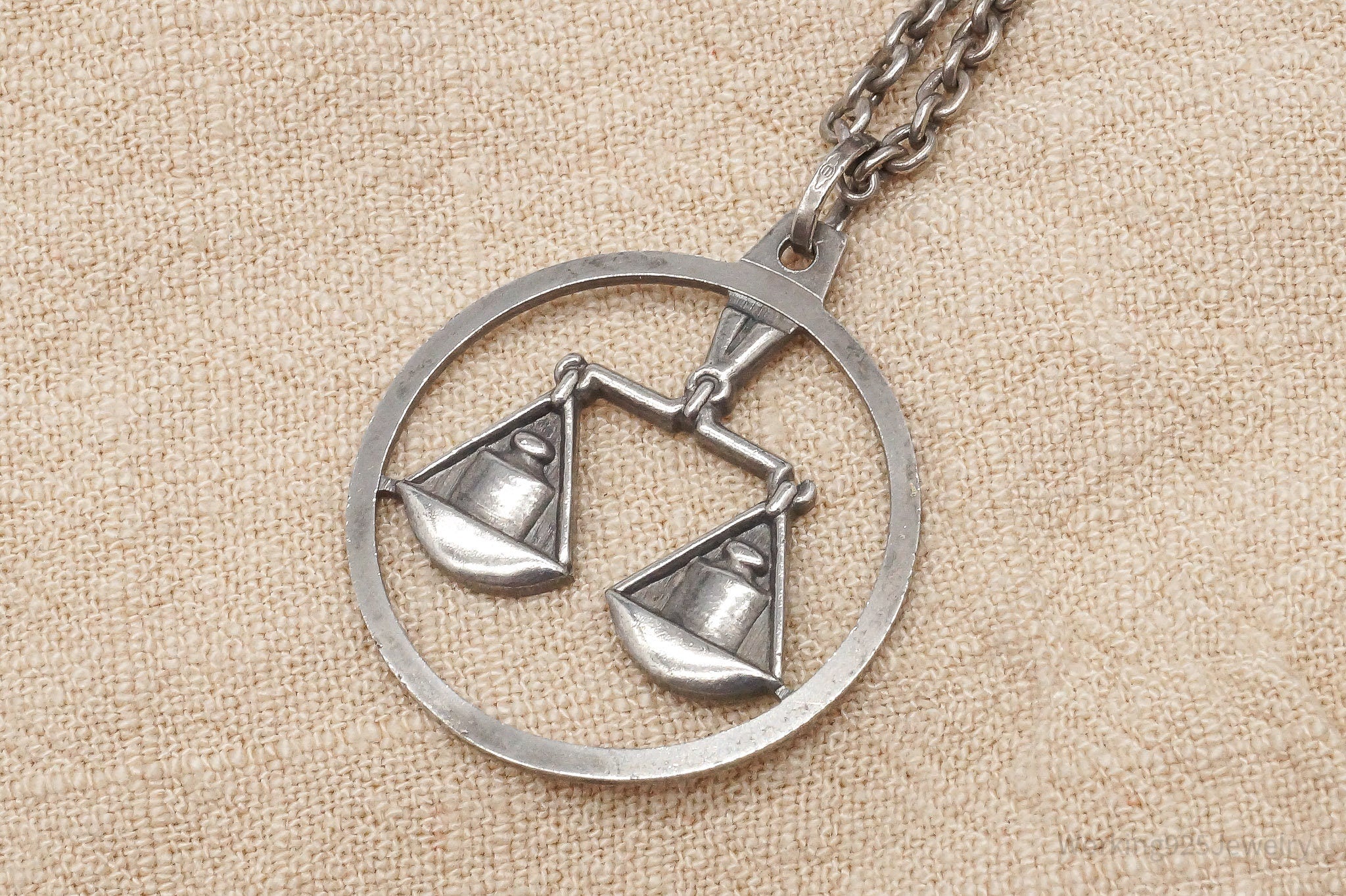 Antique Norwegian Libra Sign Sterling Silver Necklace - 24"