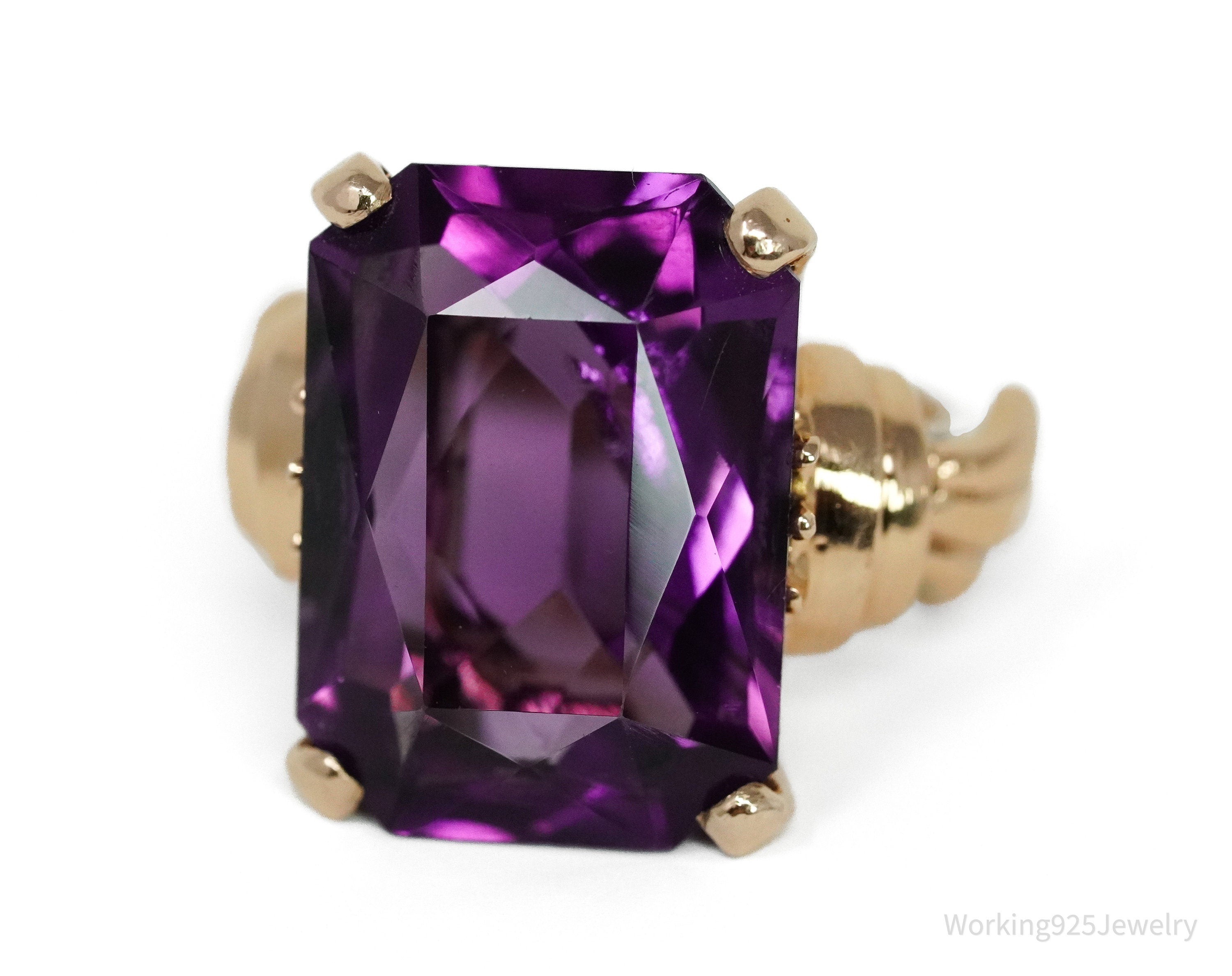 14K Rose Gold & Amethyst Cocktail Ring - Size 5 1/2