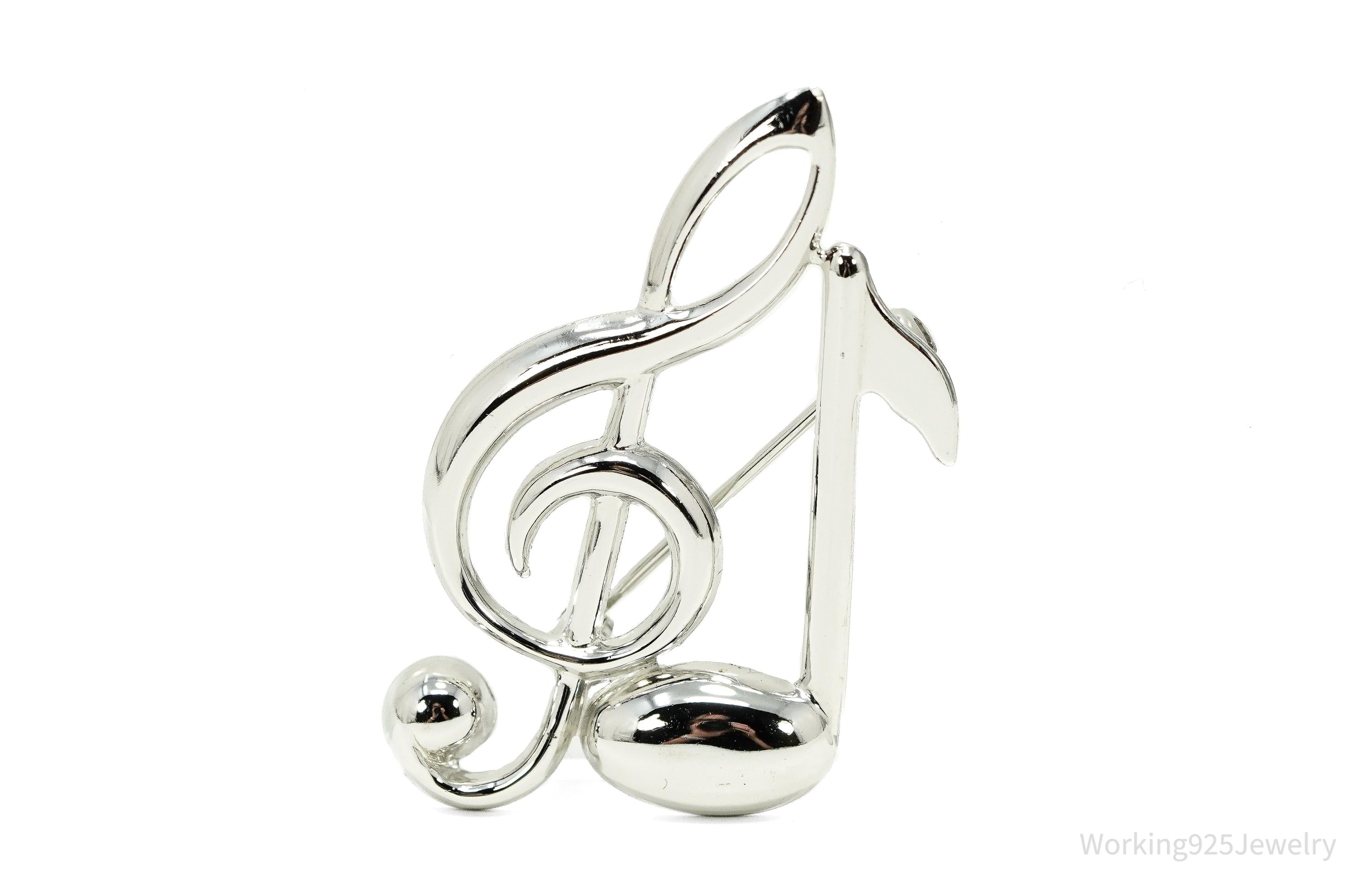 Vintage Puffy Music Notes Sterling Silver Brooch Pin