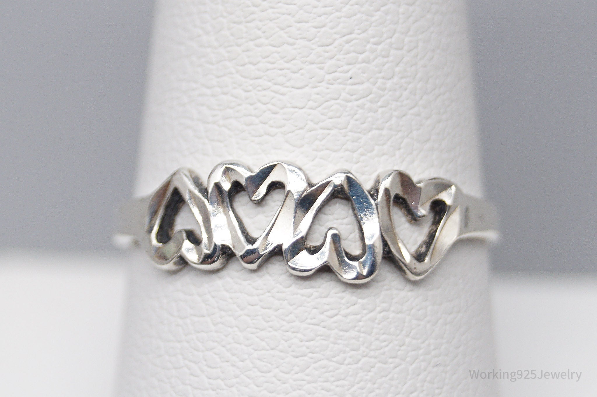 Vintage Open Heart Pattern Sterling Silver Band Ring - Size 9