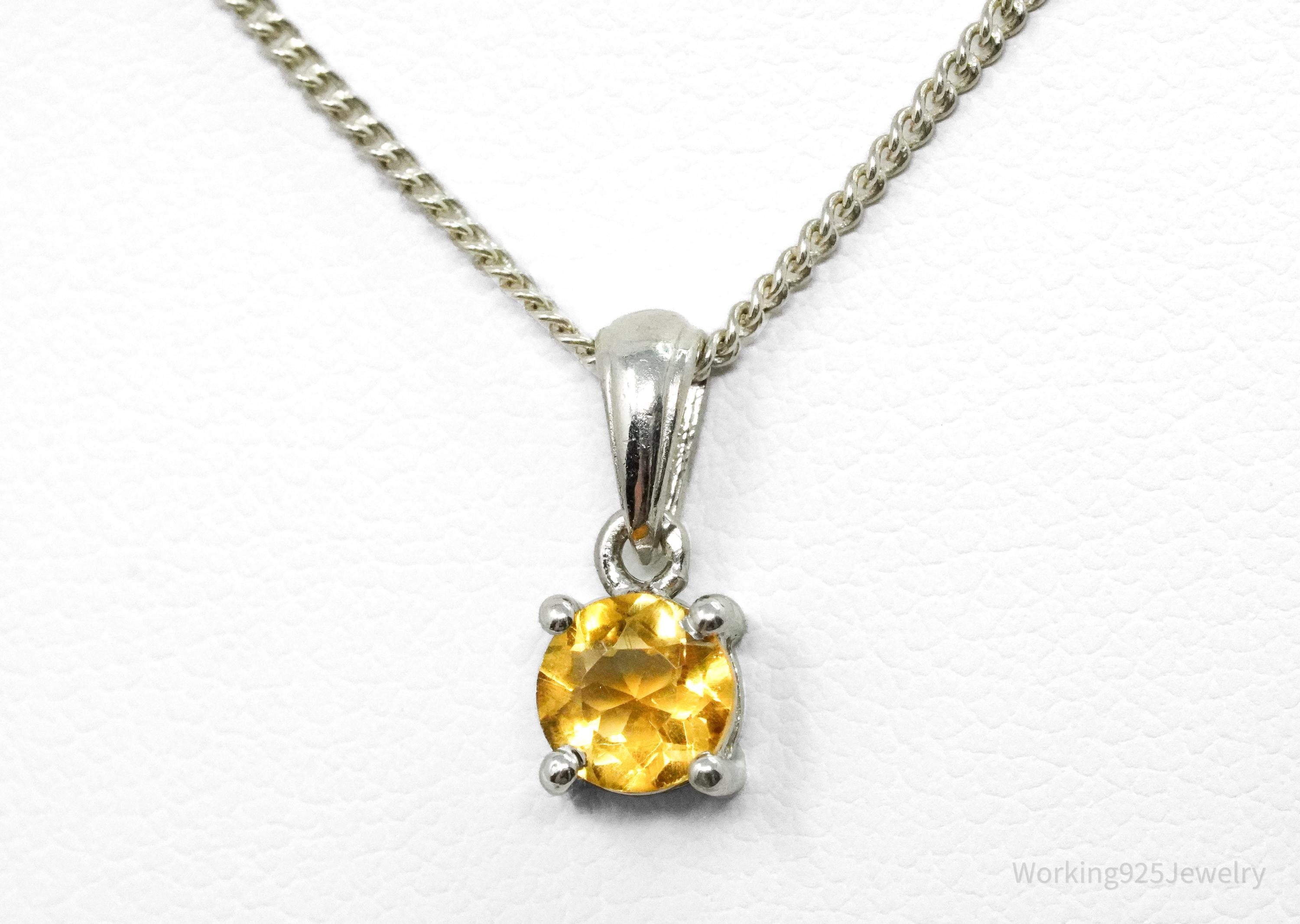 Vintage Citrine Sterling Silver Necklace 19"