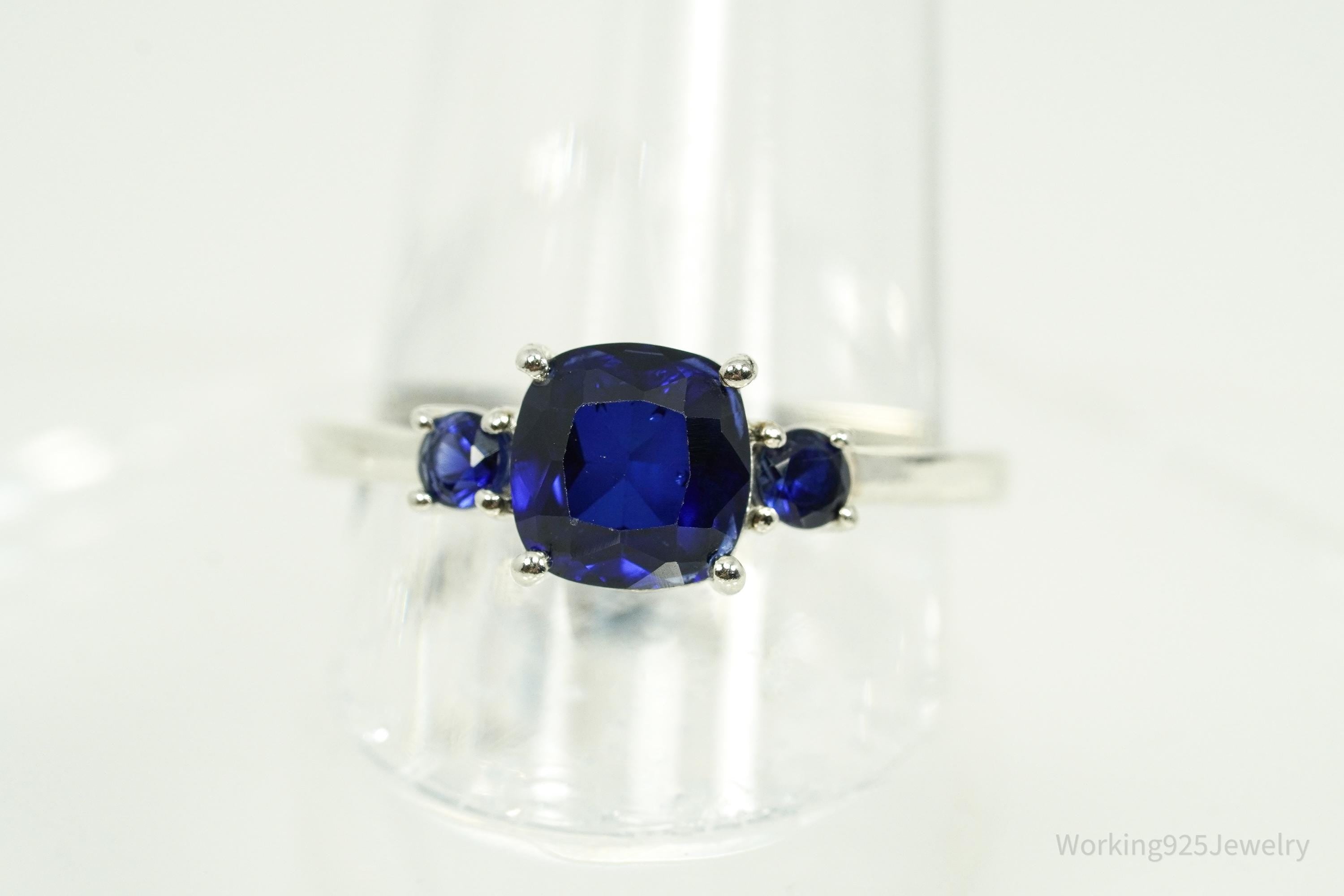 Vintage Blue Sapphire Sterling Silver Ring - Size 8