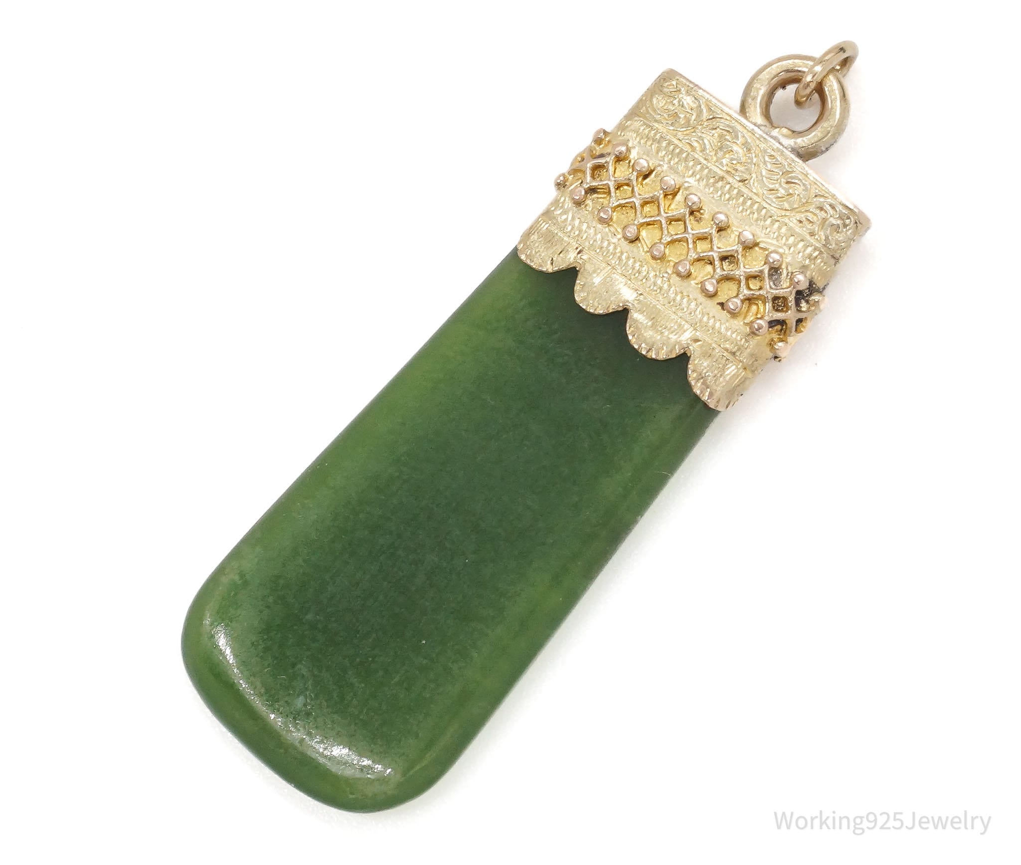 Vintage Green Jade Gold Plated Pendant