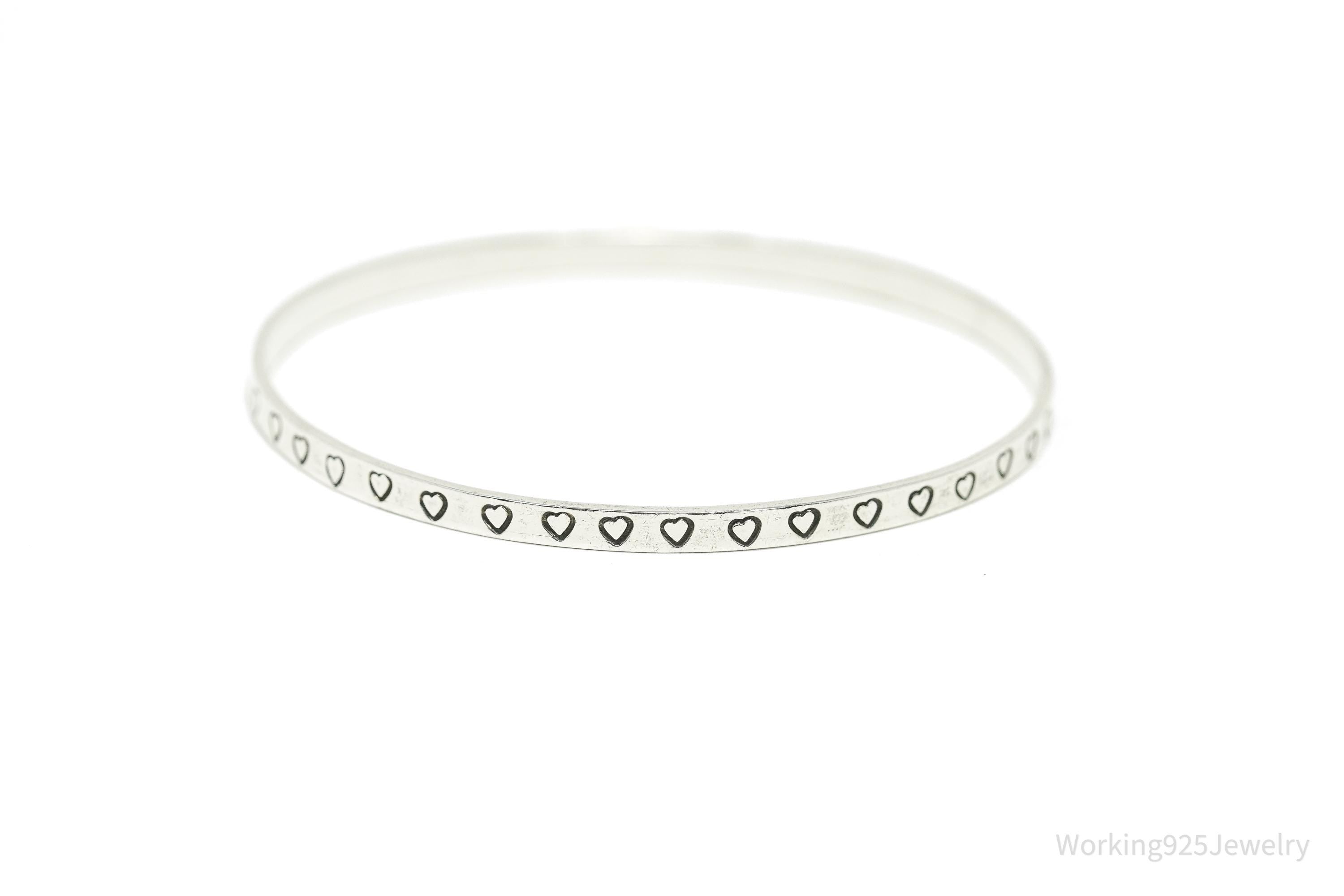 Vintage Heart Pattern Sterling Silver Mexican Bracelet - 8"