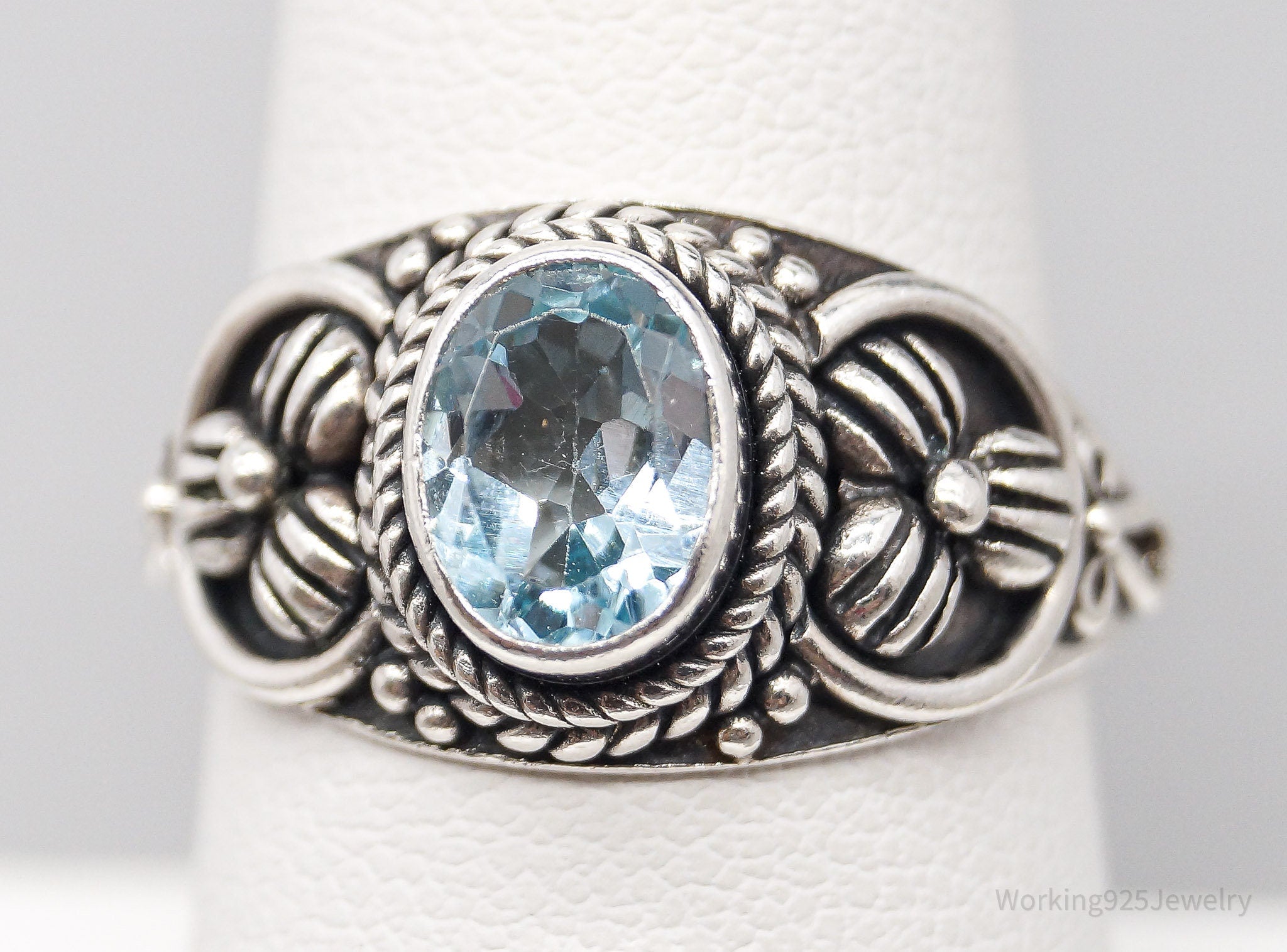 Vintage BA Suarti Blue Topaz Sterling Silver Ring - Size 8