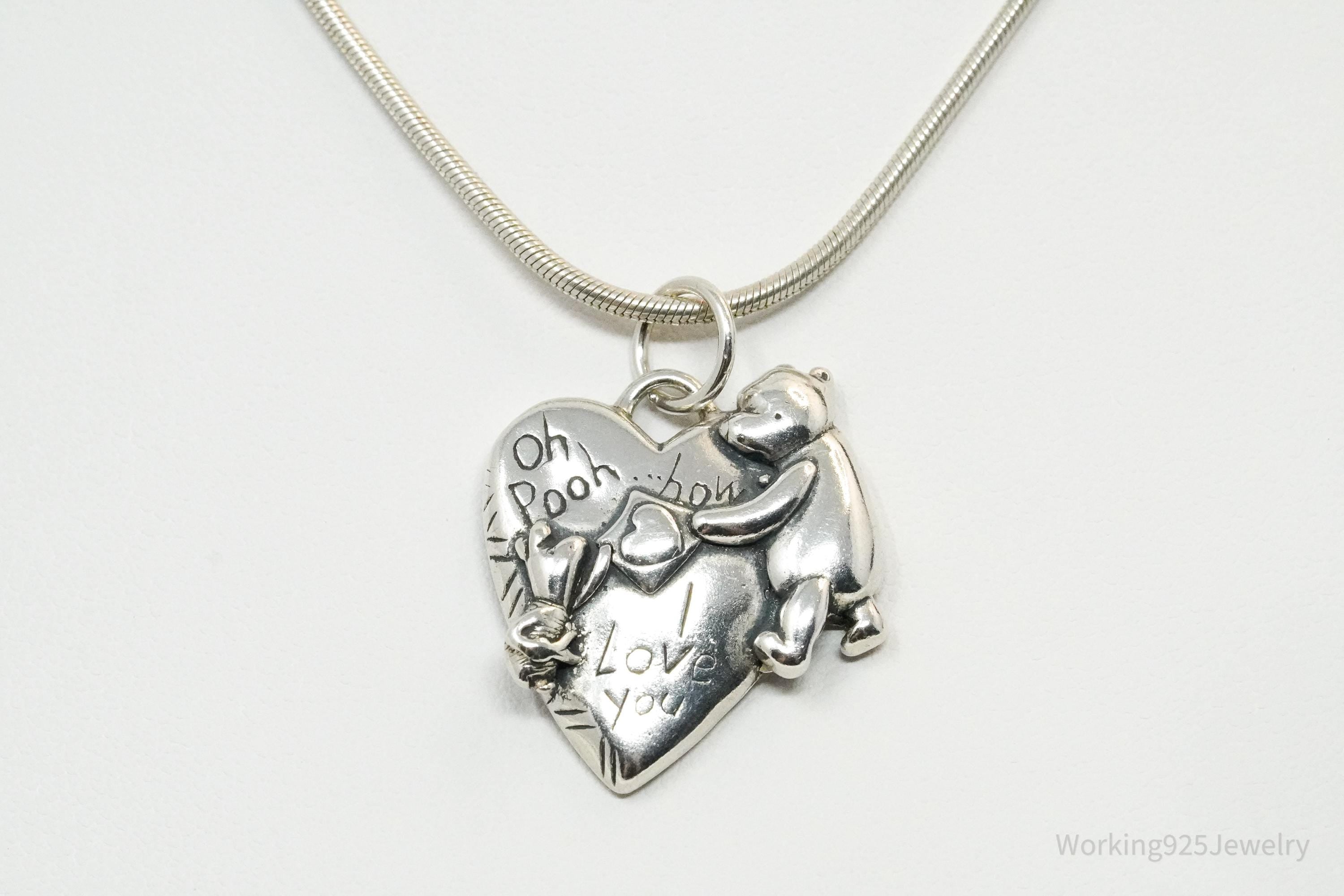 Vintage Walt Disney Winnie The Pooh & Piglet Sterling Silver Necklace 18"