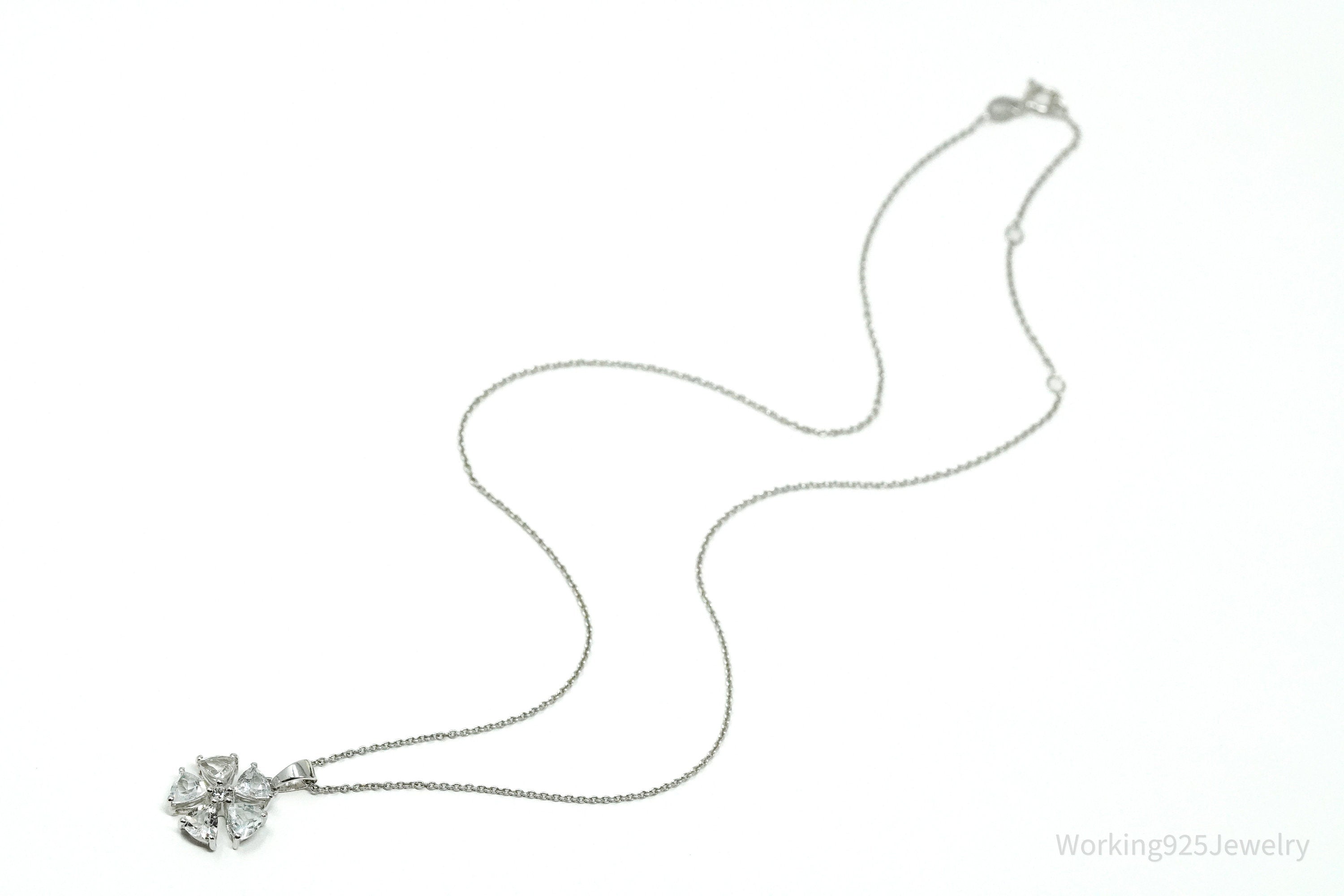 TGGC White Topaz Flower Sterling Silver Chain Necklace 18"