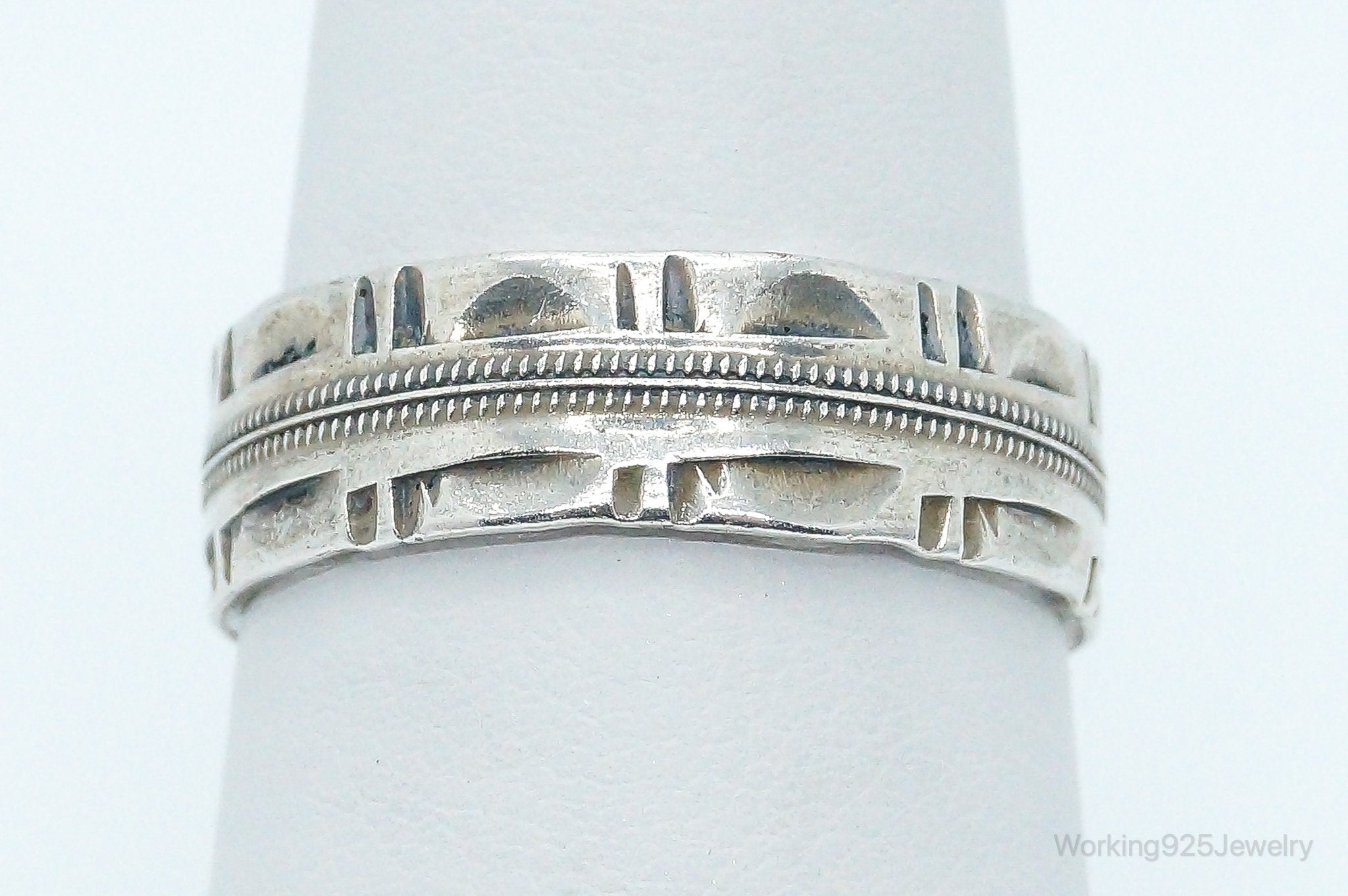 Antique Designer Sterling Silver Band Ring - Size 8