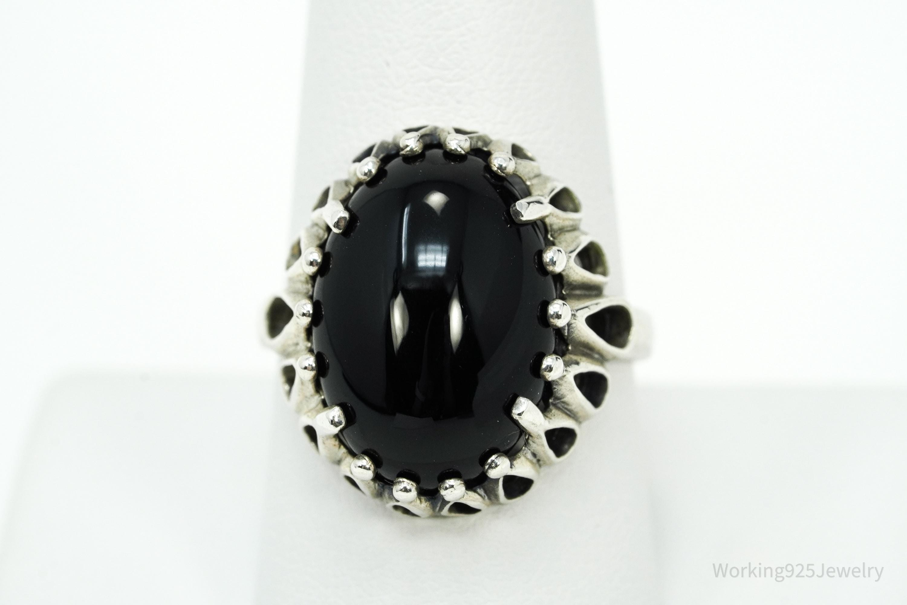 Vintage Designer Kabana Black Onyx Sterling Silver Ring - Size 9.25