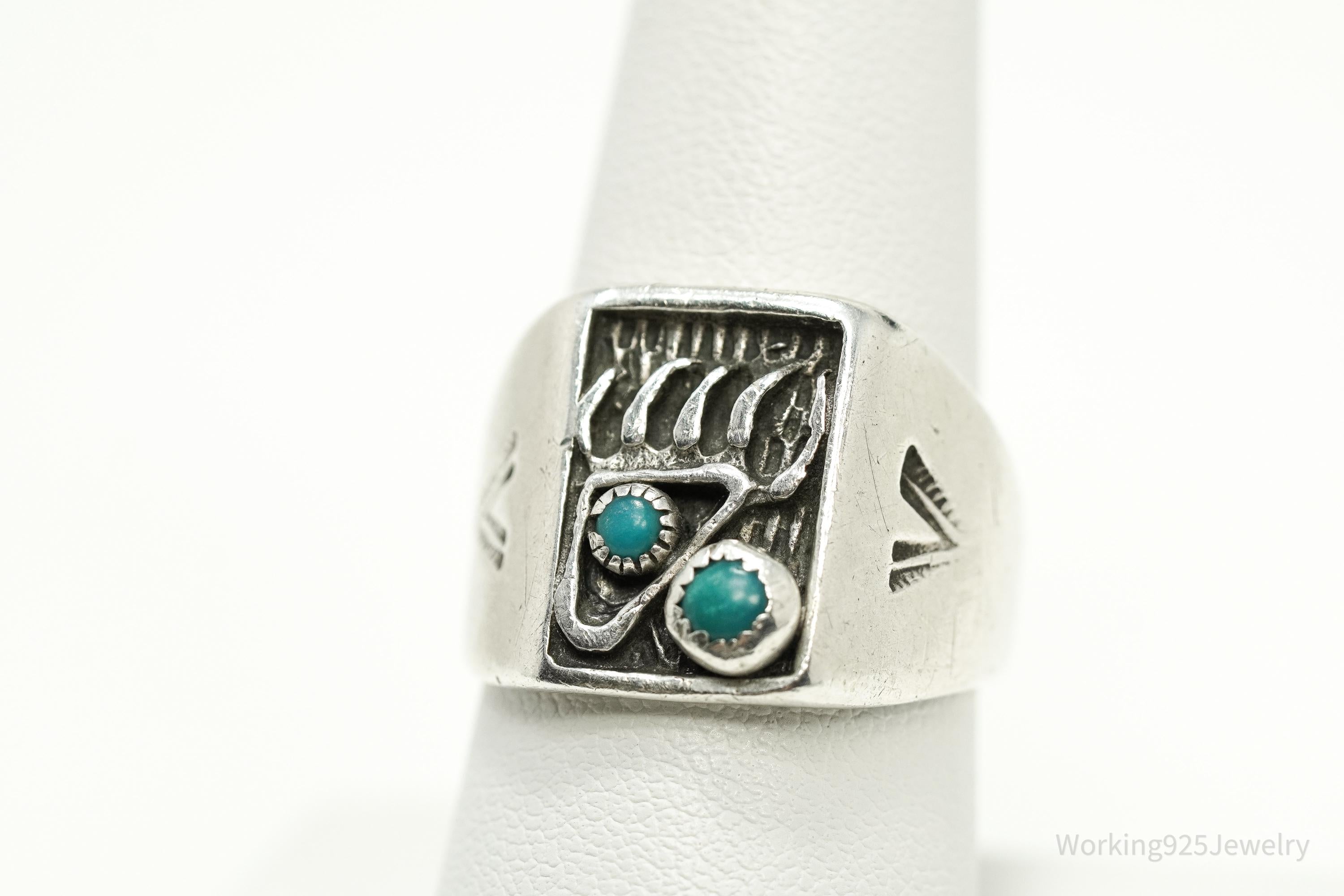 Vintage Native American Unsigned Turquoise Silver Ring - Size 8.75