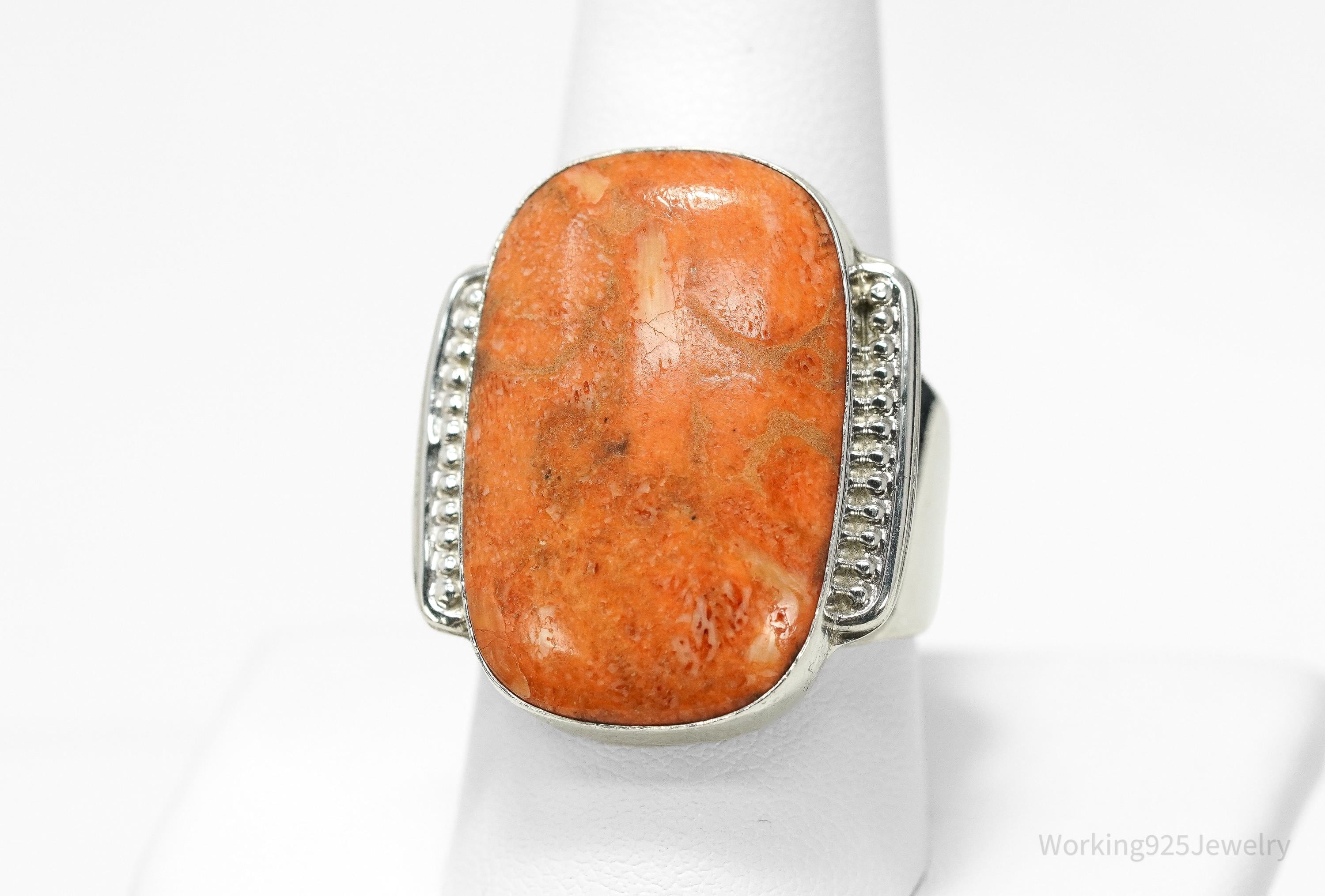 Vintage JAY KING Large Sponge Coral Sterling Silver Ring - Size 10