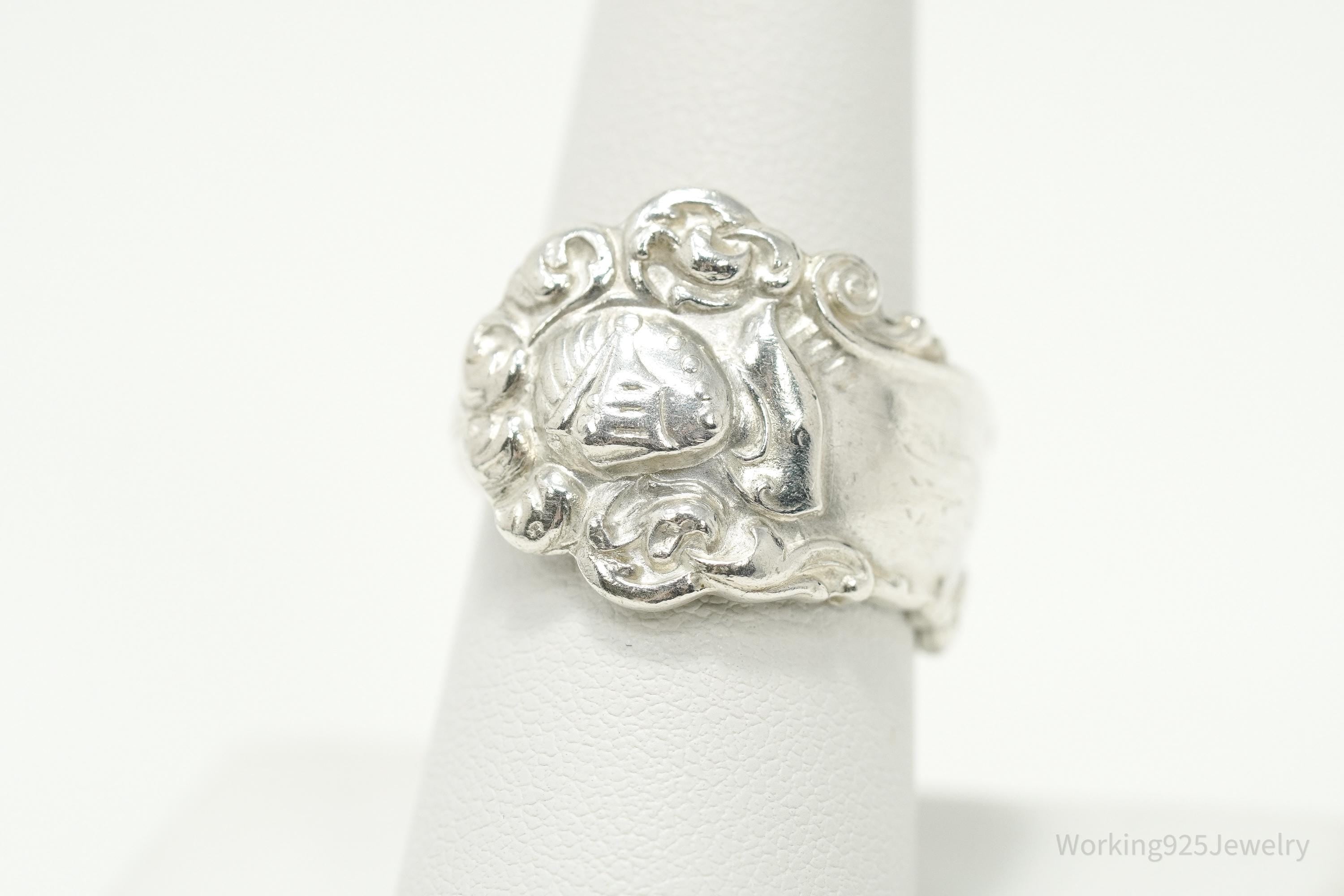 Antique Knight In Armor Sterling Silver Spoon Ring - Size 8