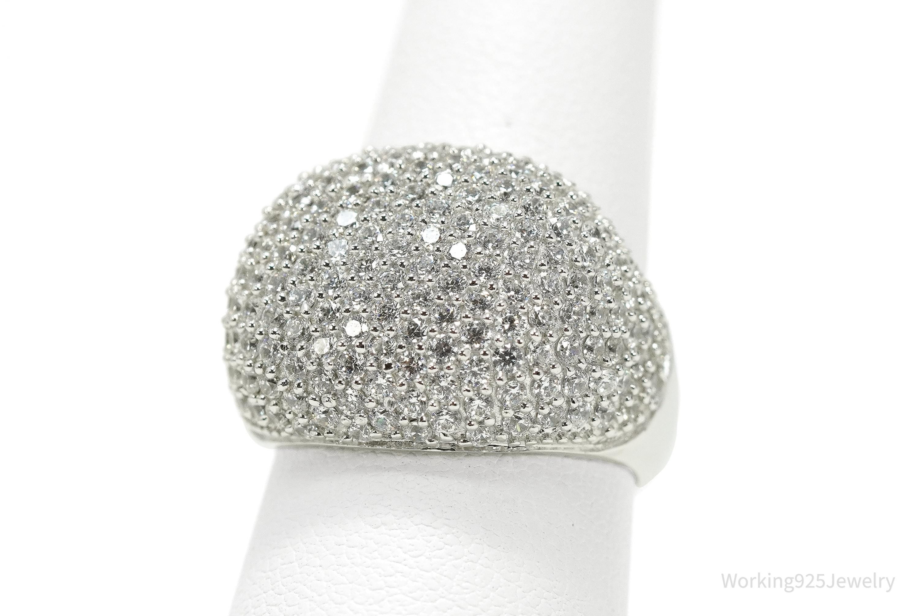 Y2K Italian Milor Pave Cubic Zirconia Dome Sterling Silver Ring Size 7.25