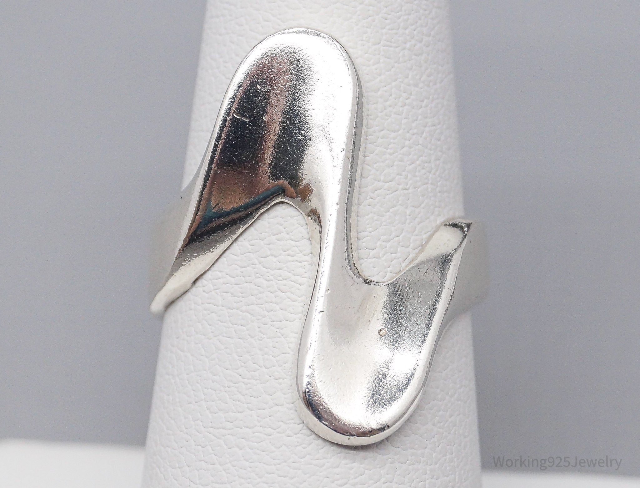 Vintage Mexican Modernist Style Wave Sterling Silver Ring - Size 7.25