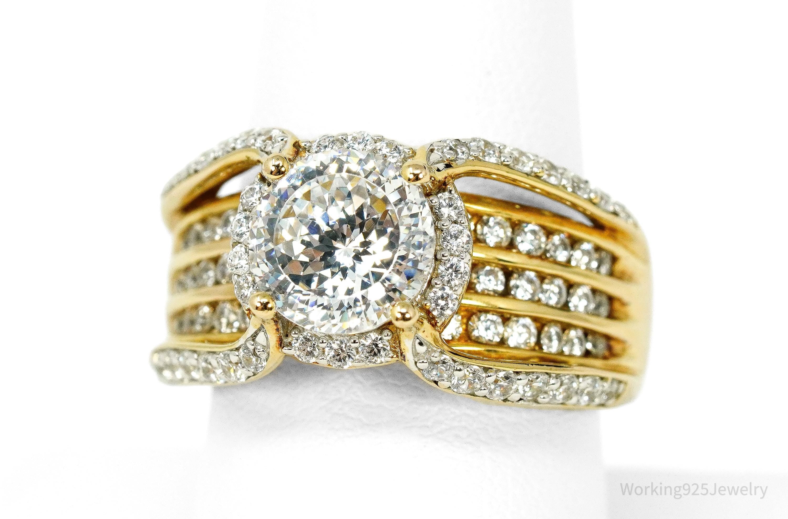 Vintage Designer Victoria Wieck Cubic Zirconia Gold Over Sterling Silver Ring - Size 9