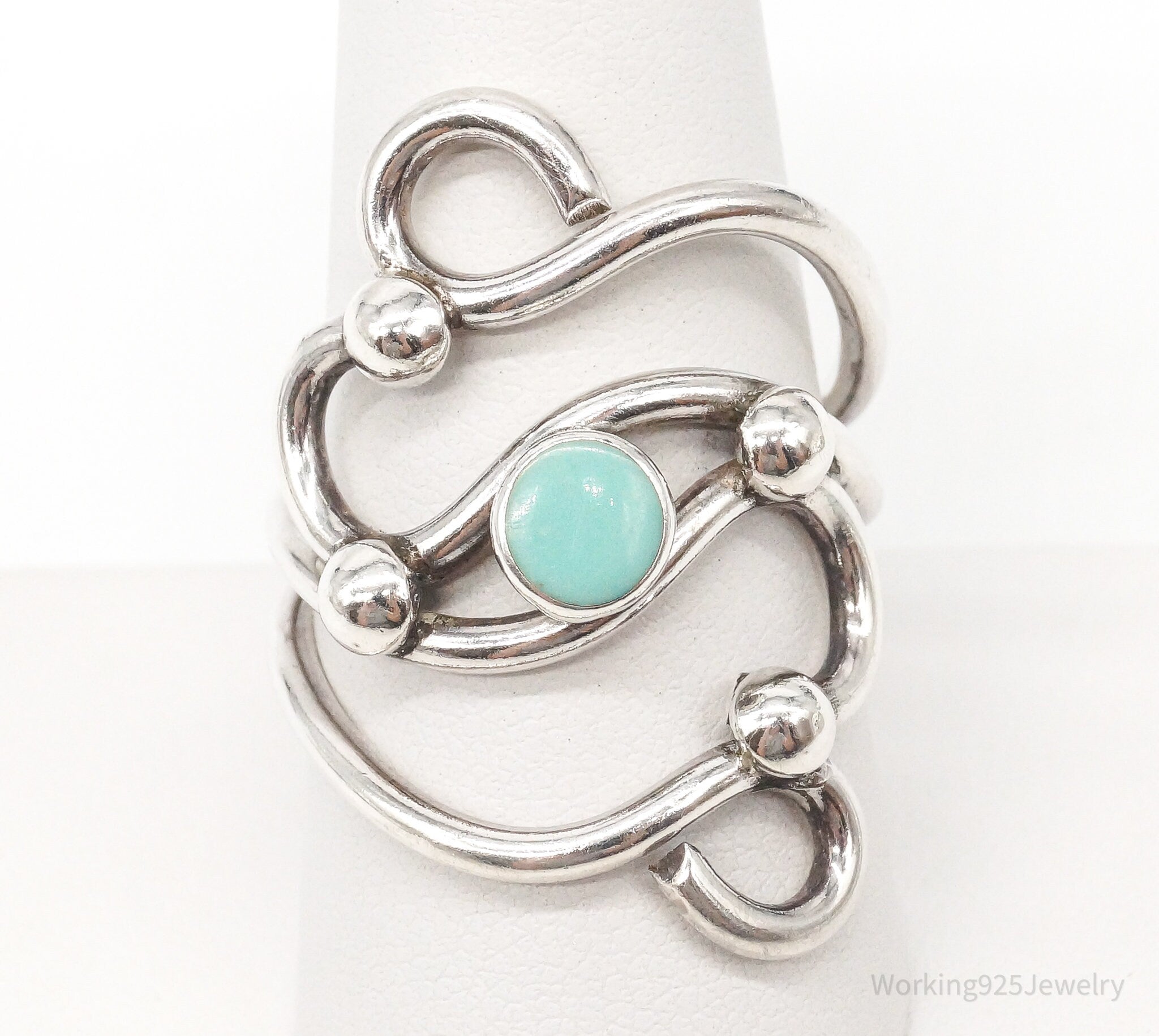 Vintage Modernist Turquoise Sterling Silver Ring - Size 8.5