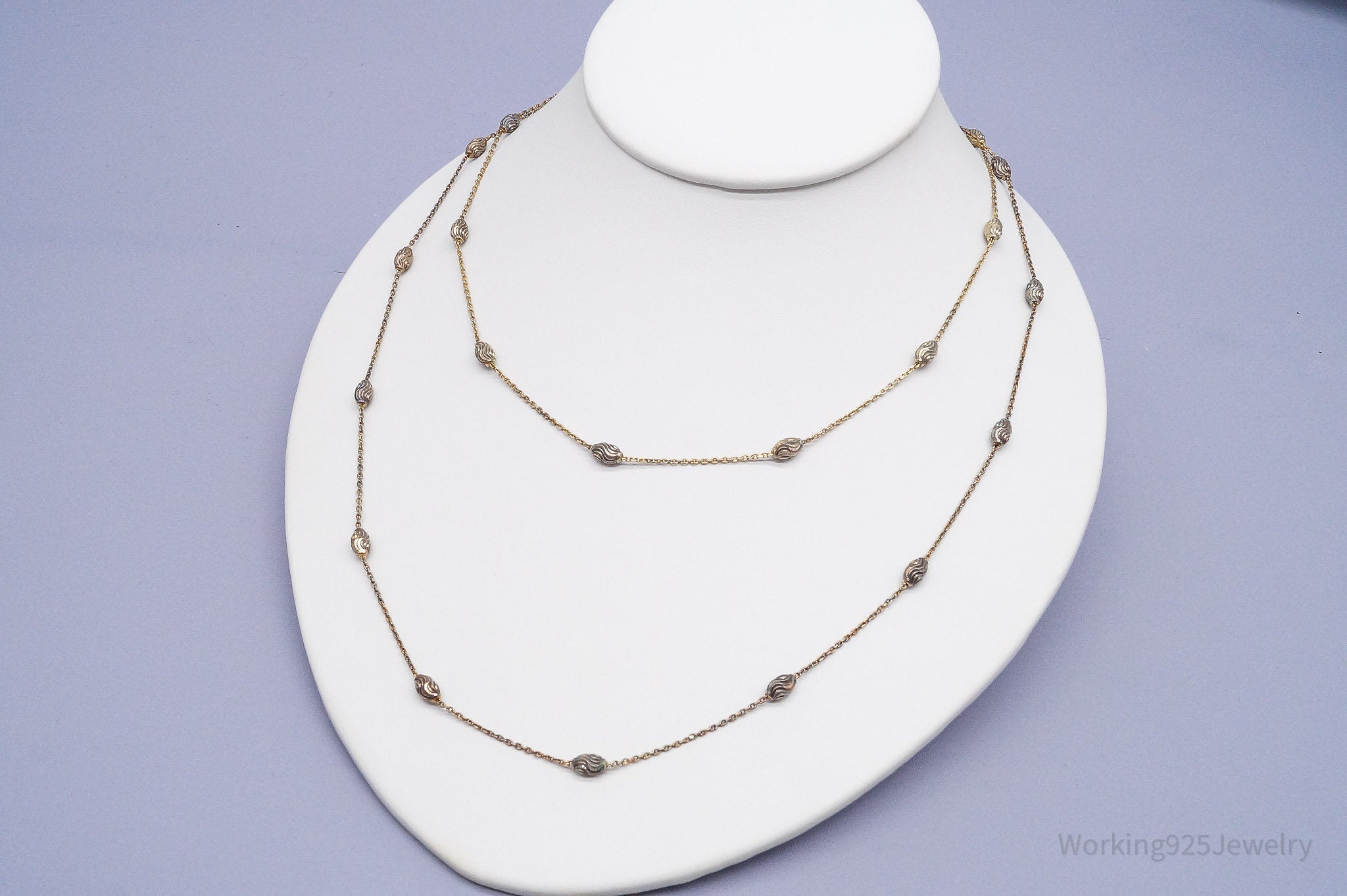 Vintage Italian Long Gold Vermeil Sterling Silver Necklace 36"