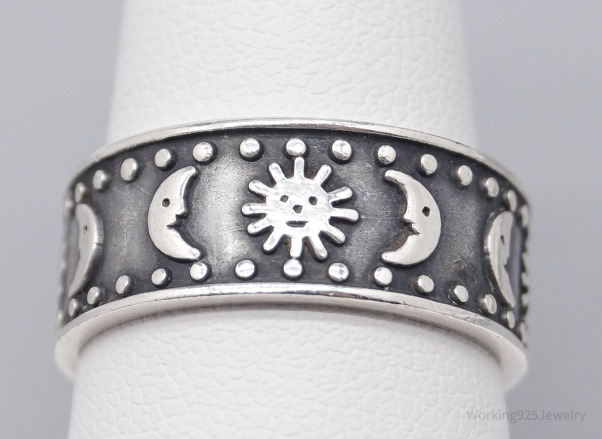 Vintage Suns & Moons Sterling Silver Band Ring - Size 8.75
