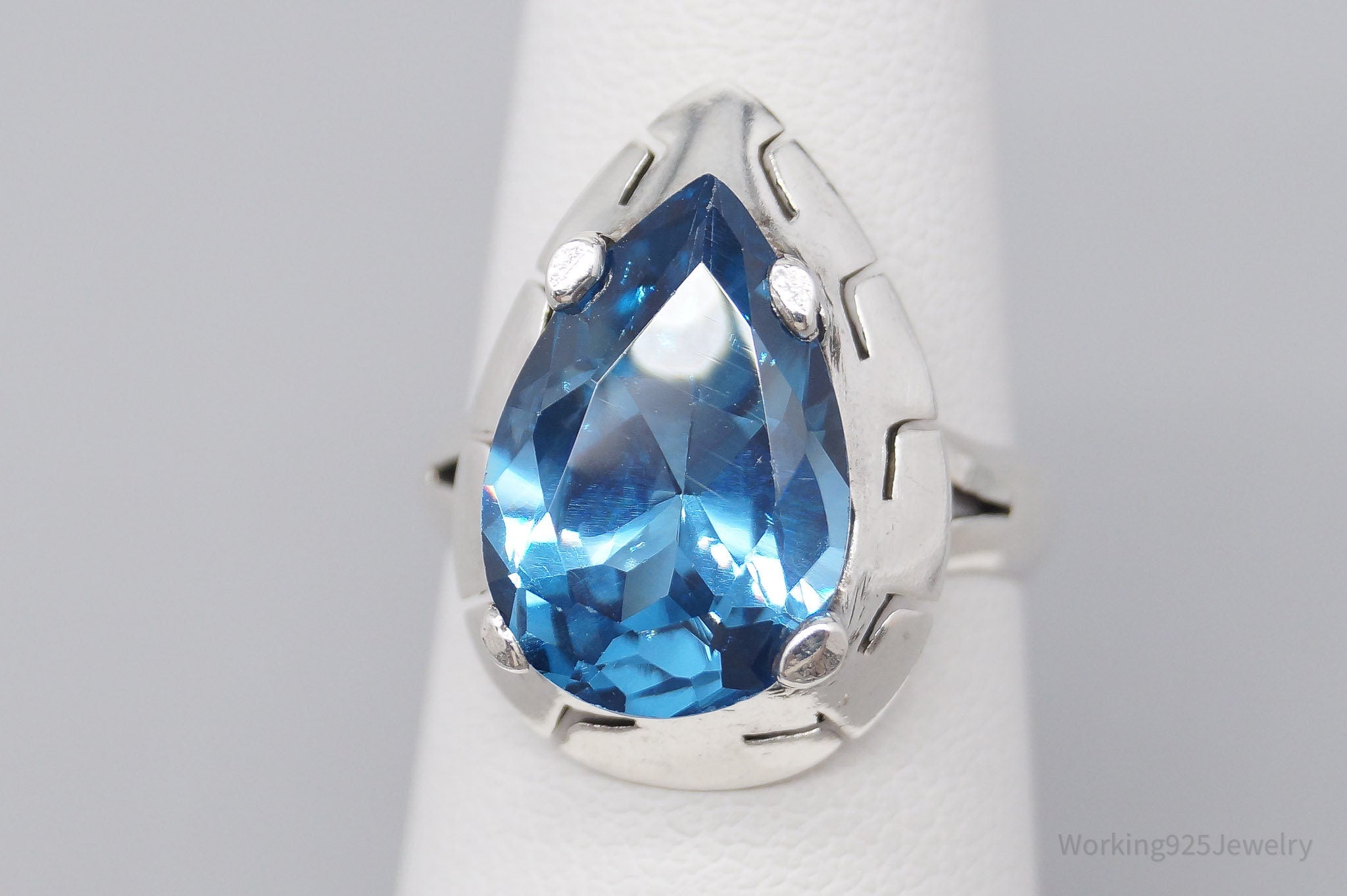 Vintage Large London Blue Topaz Sterling Silver Ring - Size 5.75