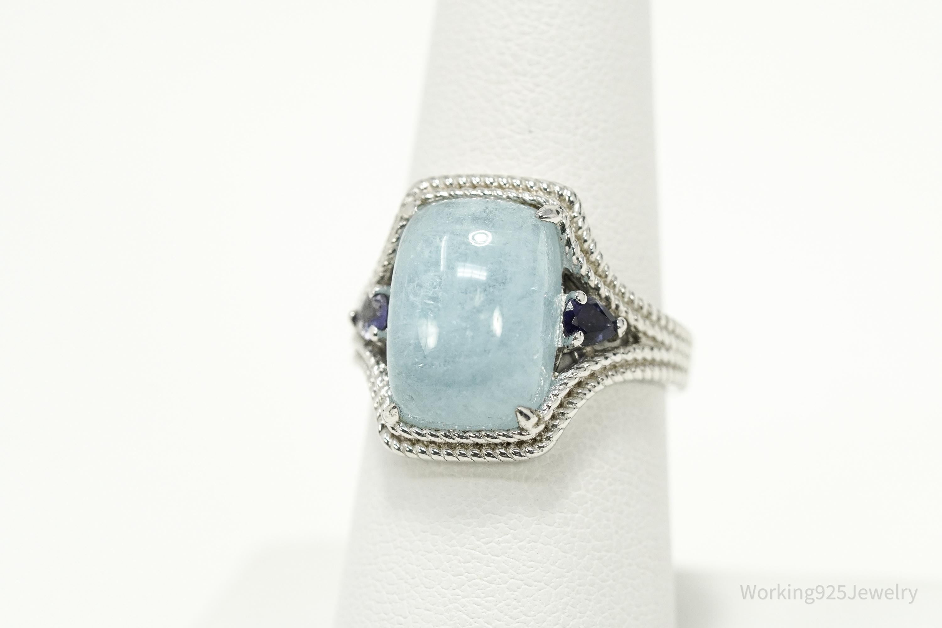 Vintage Sterling Silver Ring • Aquamarine & Tanzanite Accent Gemstones Size 7