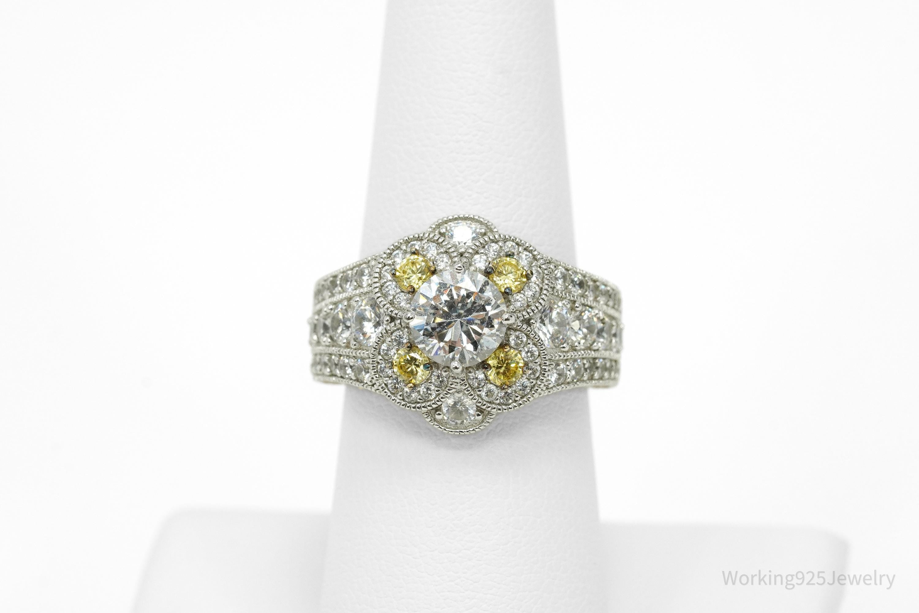 Vanna K "Platineve" White & Yellow Cubic Zirconia 18K Yellow Gold Sterling Silver Ring -SZ 7.25