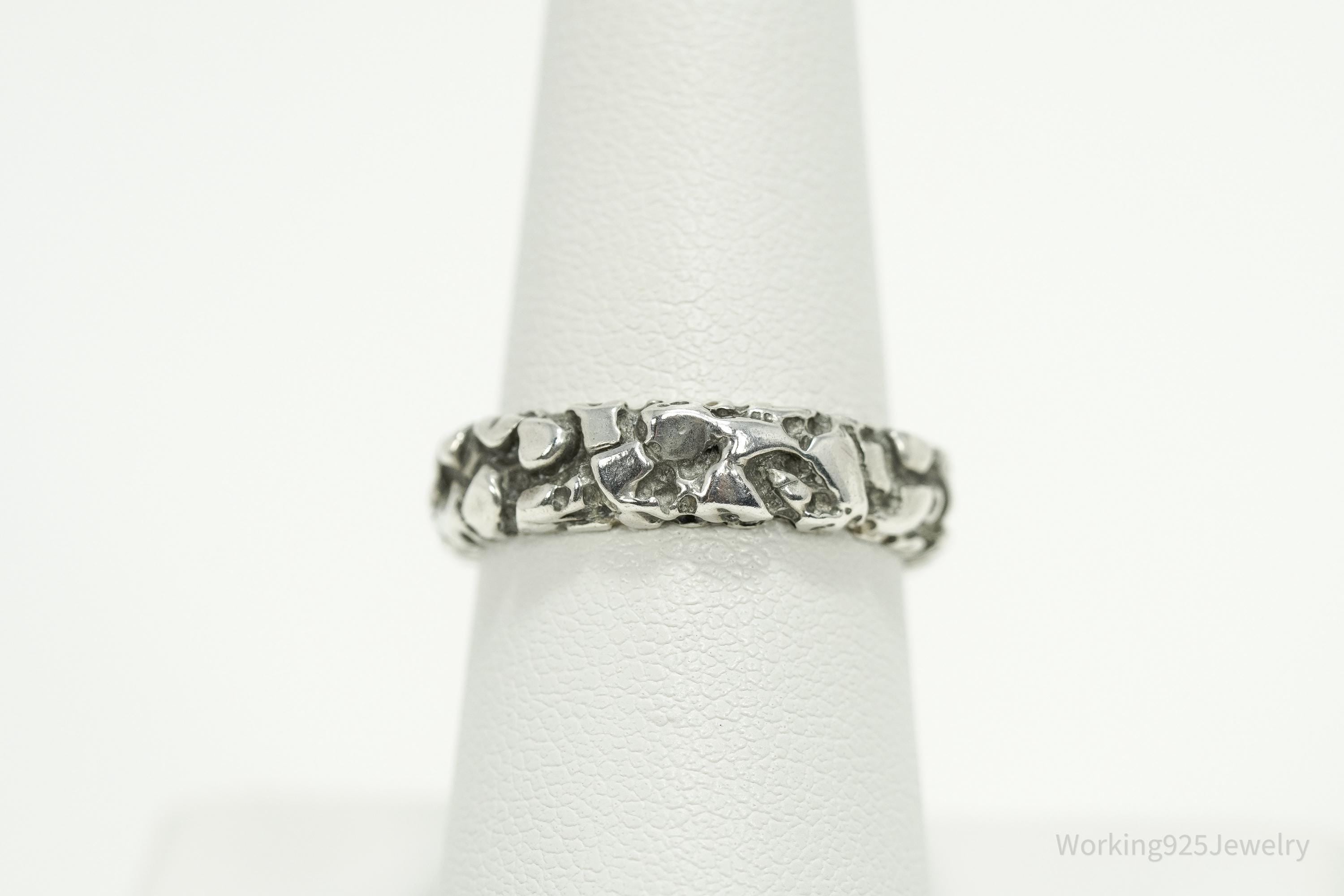 Vintage Brutalist Style Sterling Silver Band Ring - Size 7.5