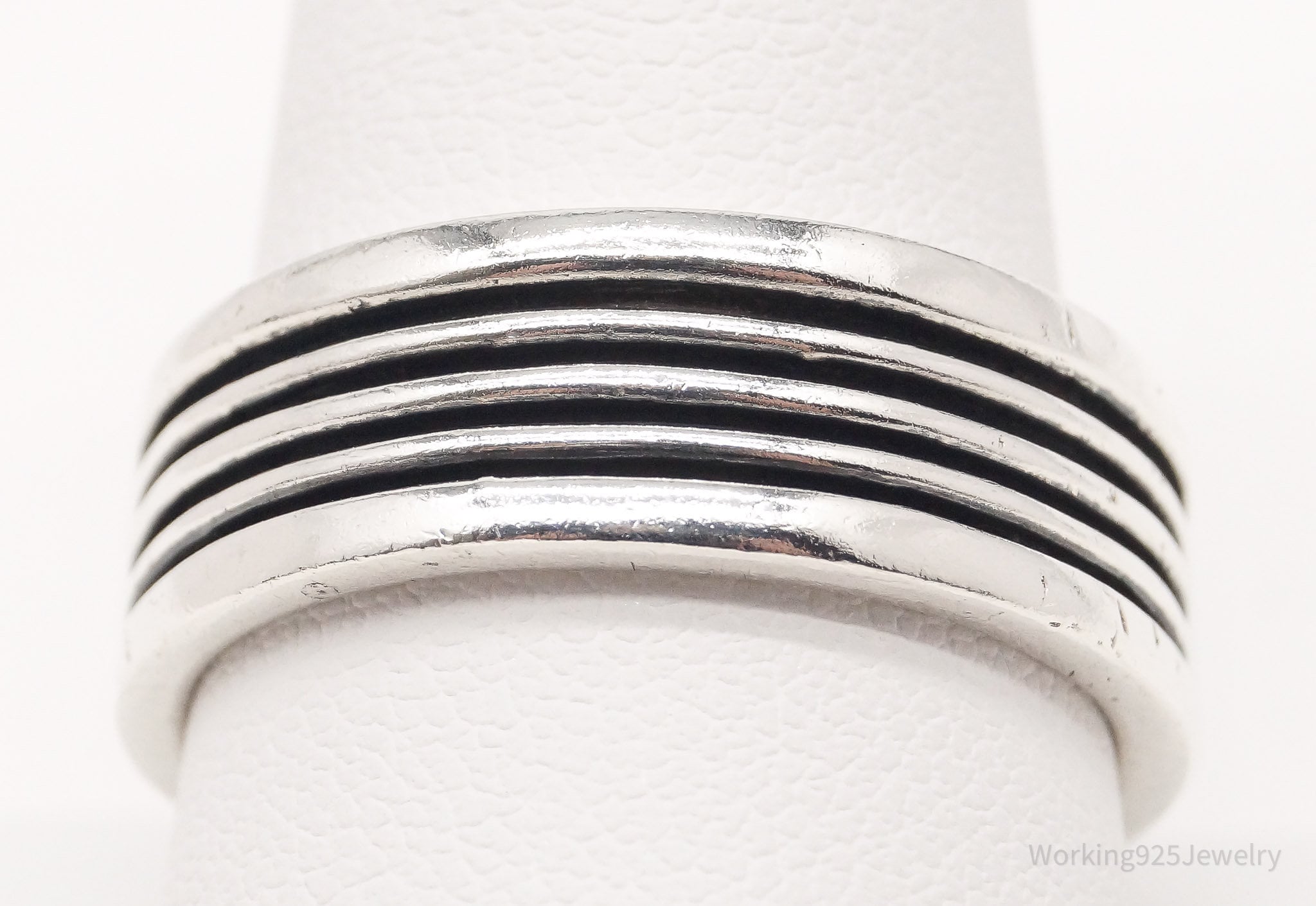 Vintage Modernist Ribbed Style Sterling Silver Ring - Size 10.25
