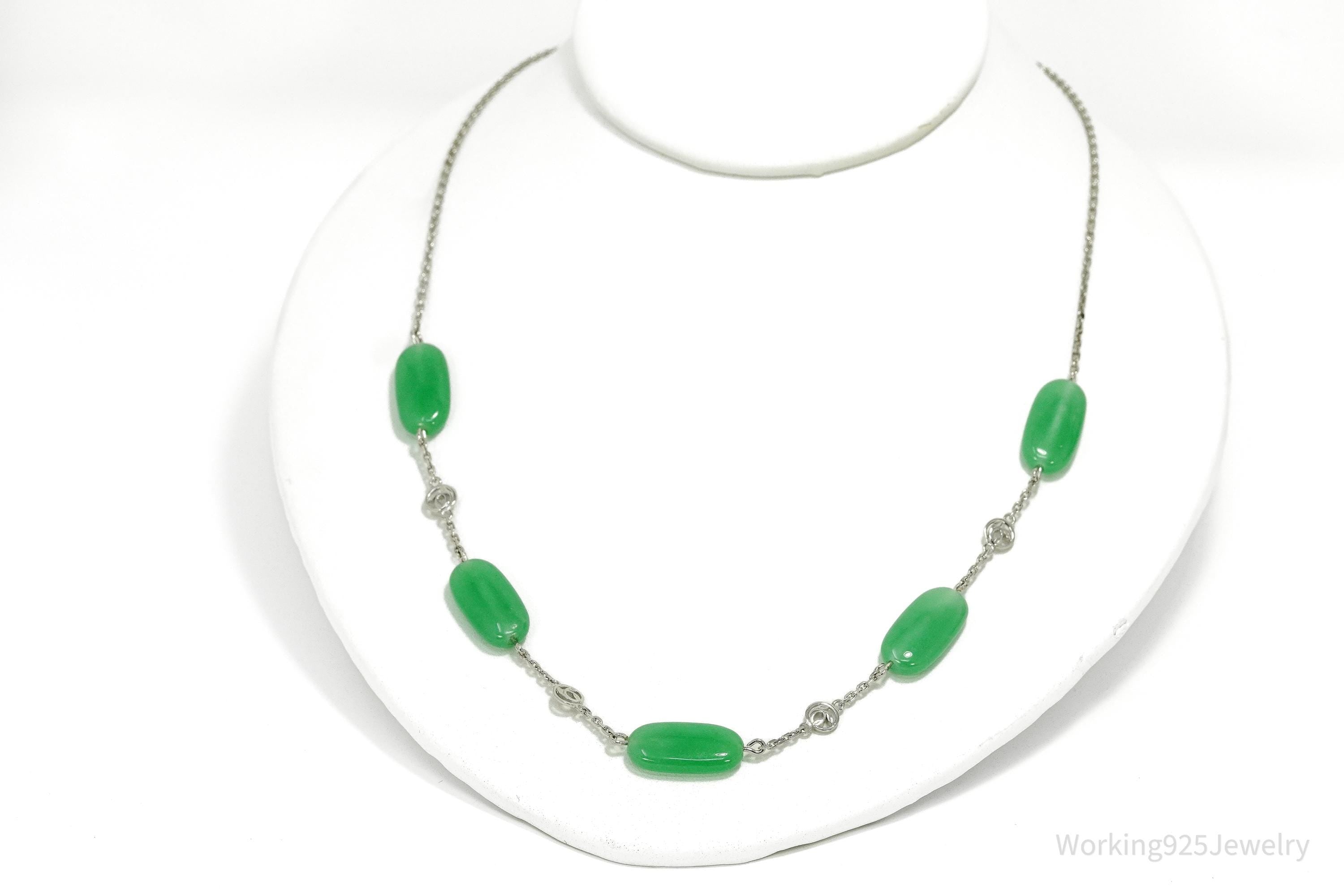 BBJ Green Jade Sterling Silver Necklace 20"