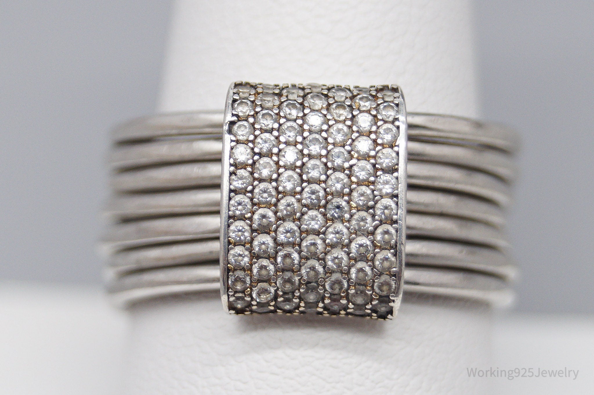 Vintage Cubic Zirconia Sterling Silver Band Ring - Size 10.25