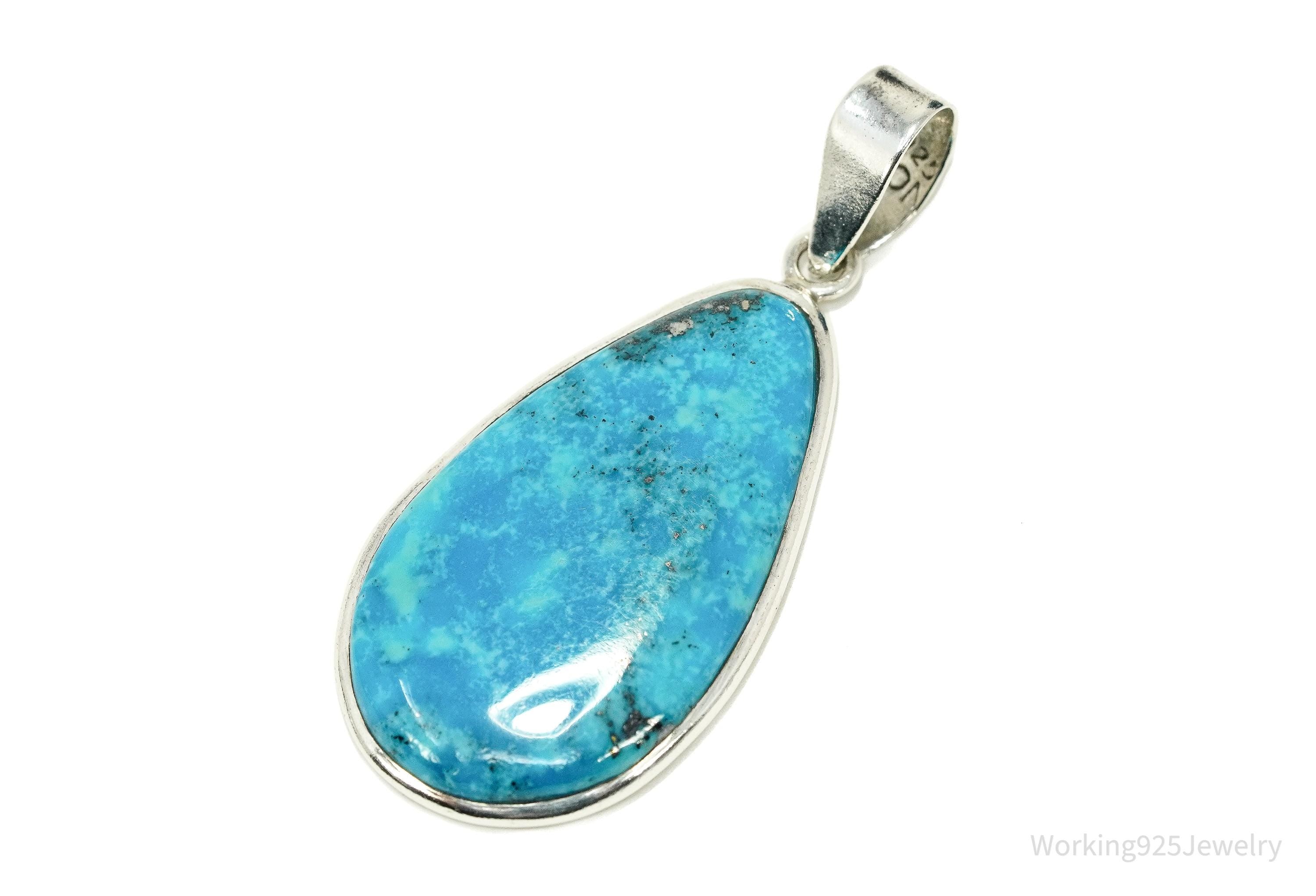 Large Vintage Turquoise Sterling Silver Pendant