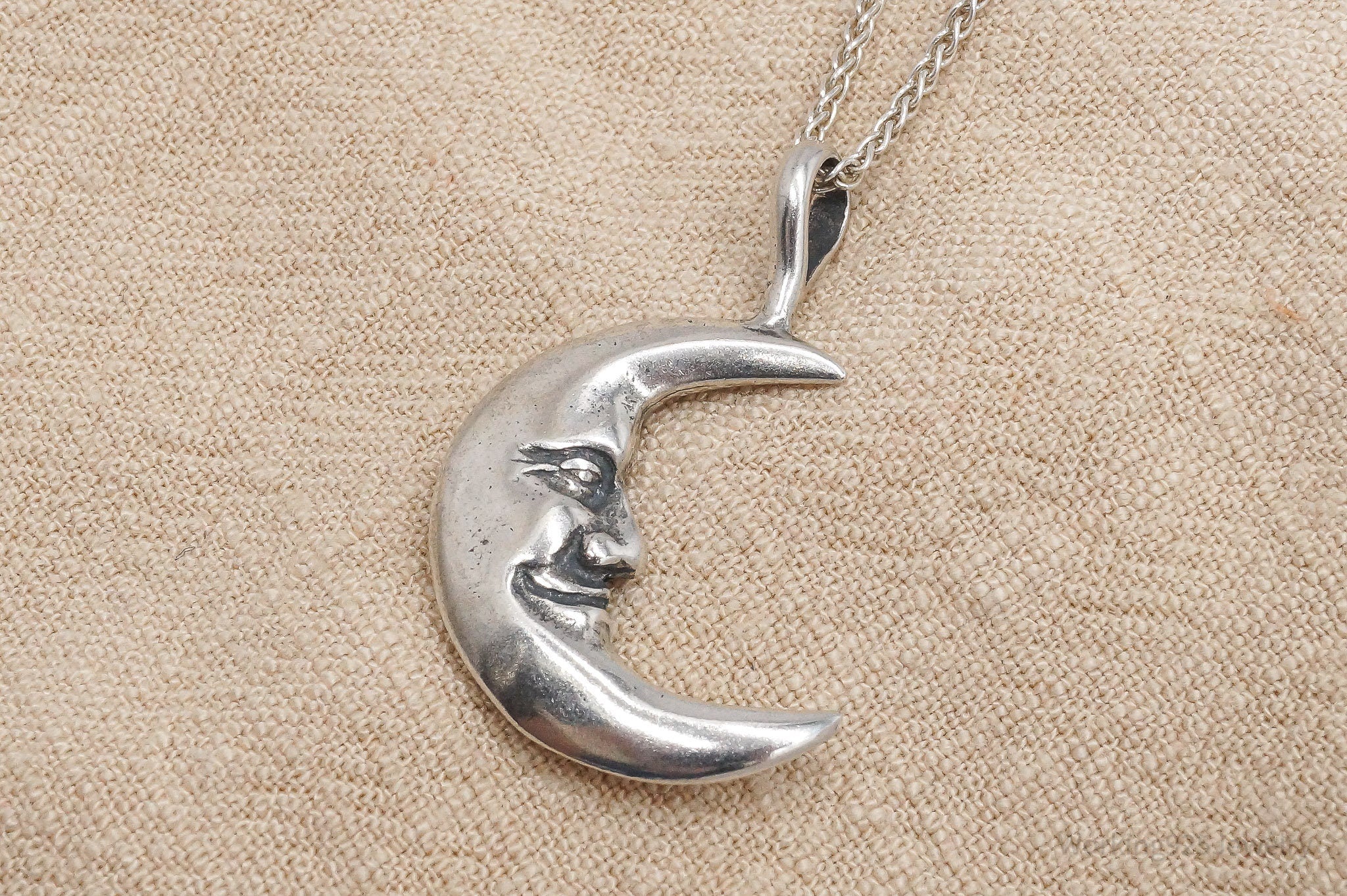 Vintage 1991 Smiling Moon Sterling Silver Necklace 20"