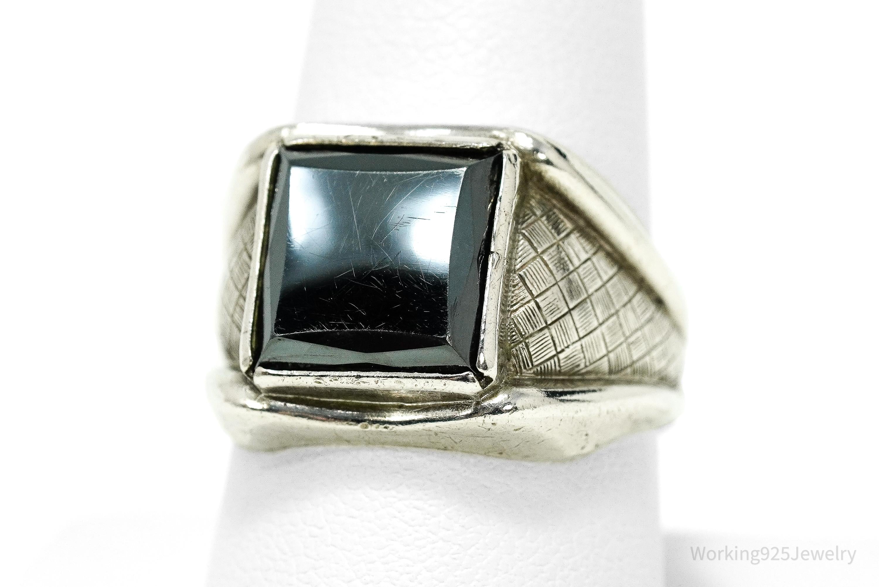 Antique Clark & Coombs Hematite Sterling Silver Ring - Size 9.25