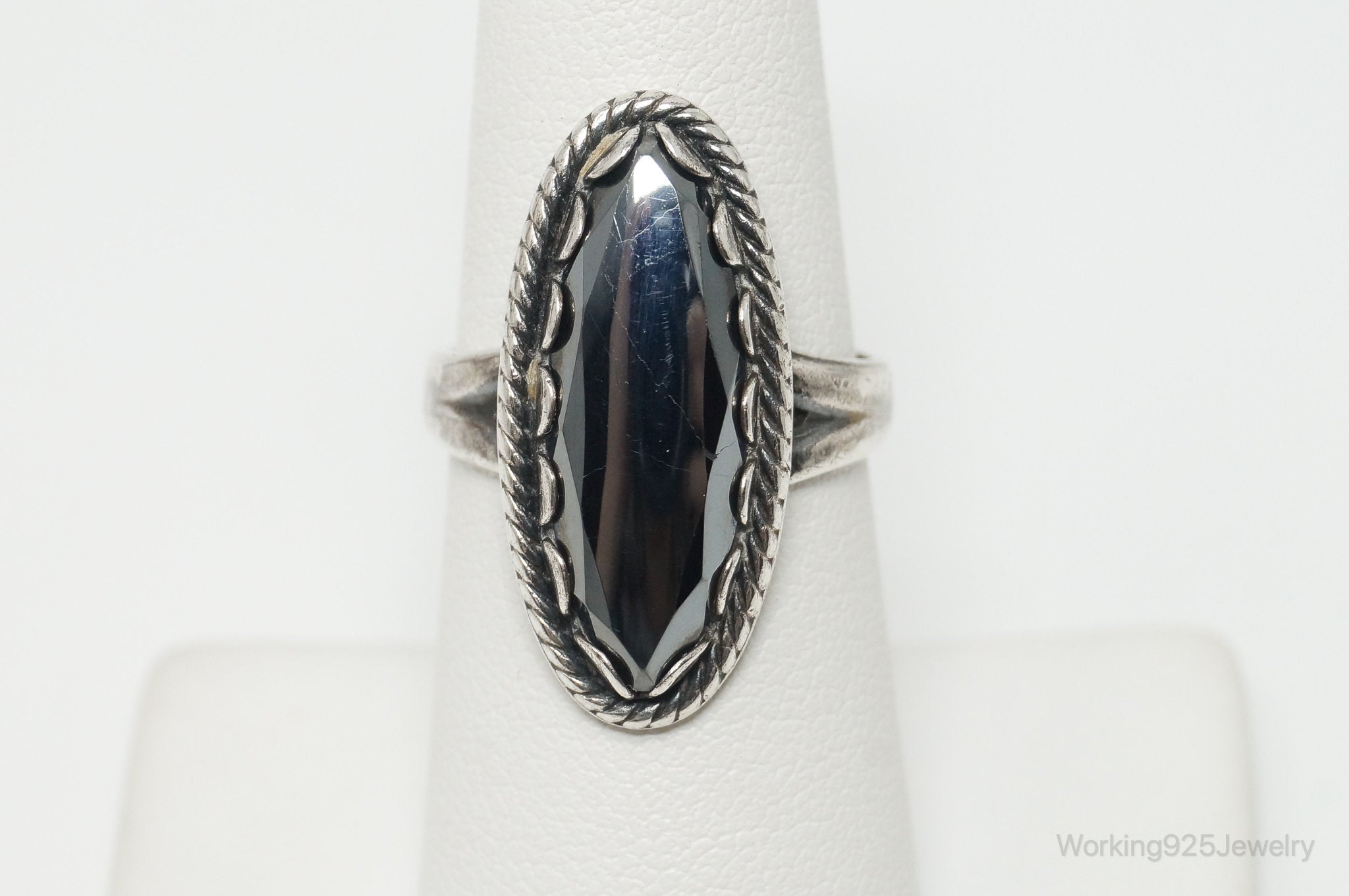 Vintage Native American Bell Trading Post Hematite Sterling Silver Ring SZ 6.75